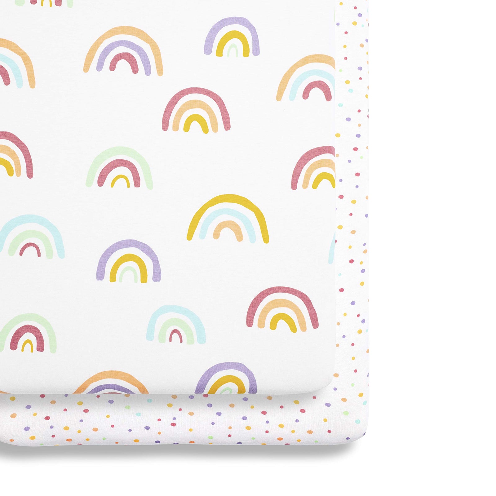 Snuz 2 Pack Crib Fitted Sheets | Designed to fit SnuzPod Bedside Cribs | 100% Cotton | Infant/ Baby | Pattern - Rainbow | Fitted sheet size: 44 x 80cm (max.)