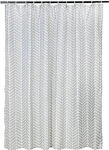 Amazon Basics Microfiber Grey Herringbone Printed Pattern Bathroom Shower Curtain - Herringbone, 72 Inch