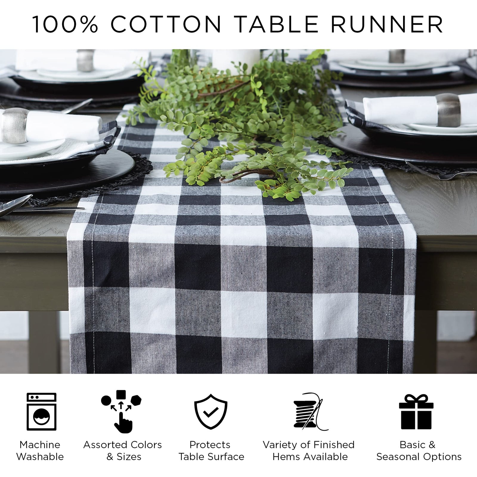 DII Farmhouse Braided Stripe Table Runner Collection, 15x72 (15x77, Fringe Included), Cool Gray