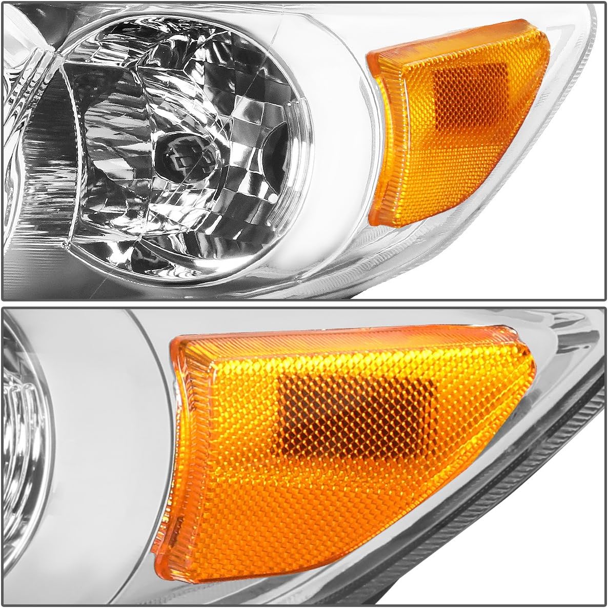 DNA MOTORING HL-OH-TCOR11-CH-AM Chrome Housing Amber Corner Headlights Replacement For 11-13 Corolla Sedan
