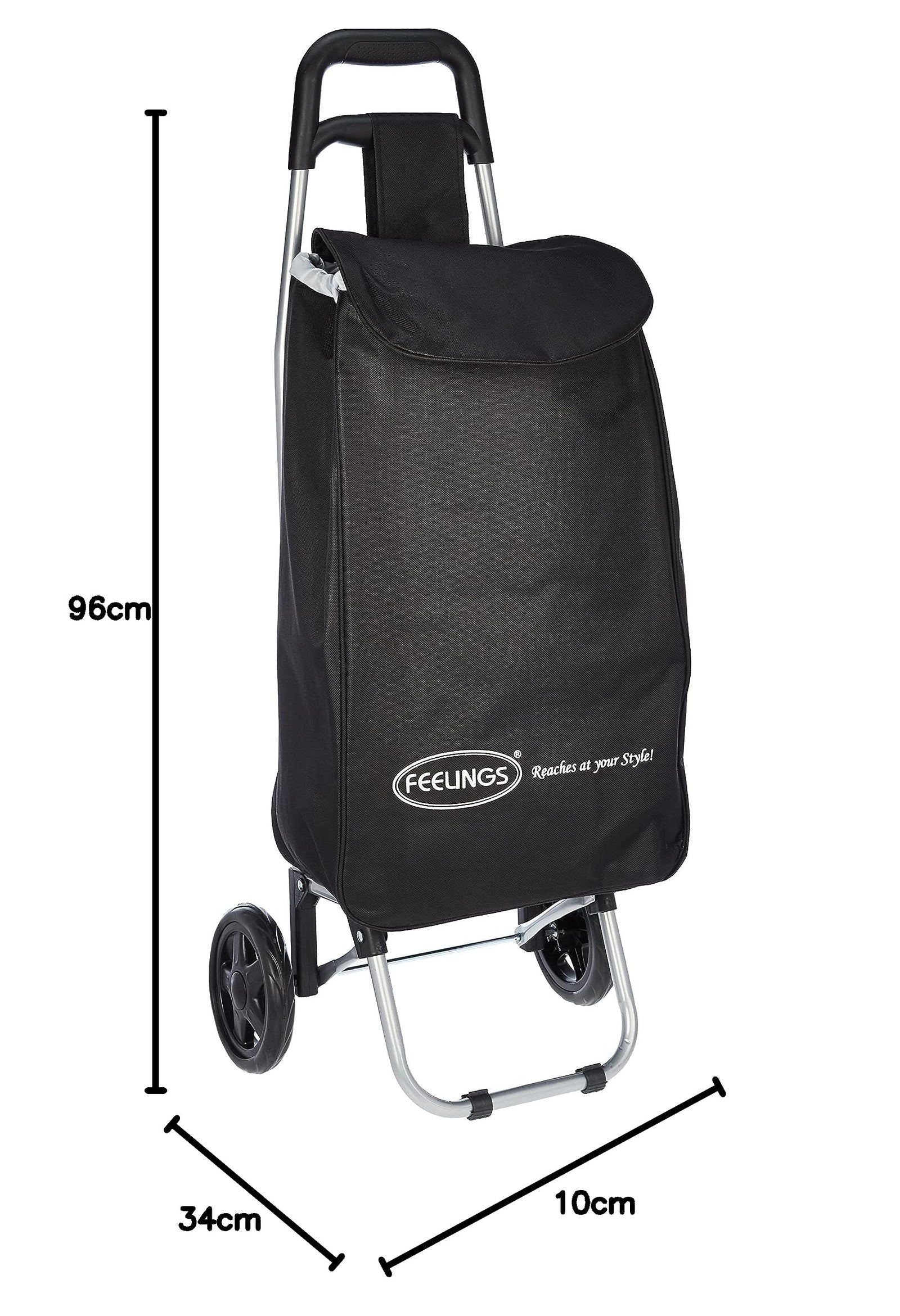 feelings Folding Essential Shopping Trolley | Fabric Luggage Bag with Wheels | Shopping Cart | Shopping Trolley with Wheels | Portable Trolley | Foldable Shopping Bag, Black