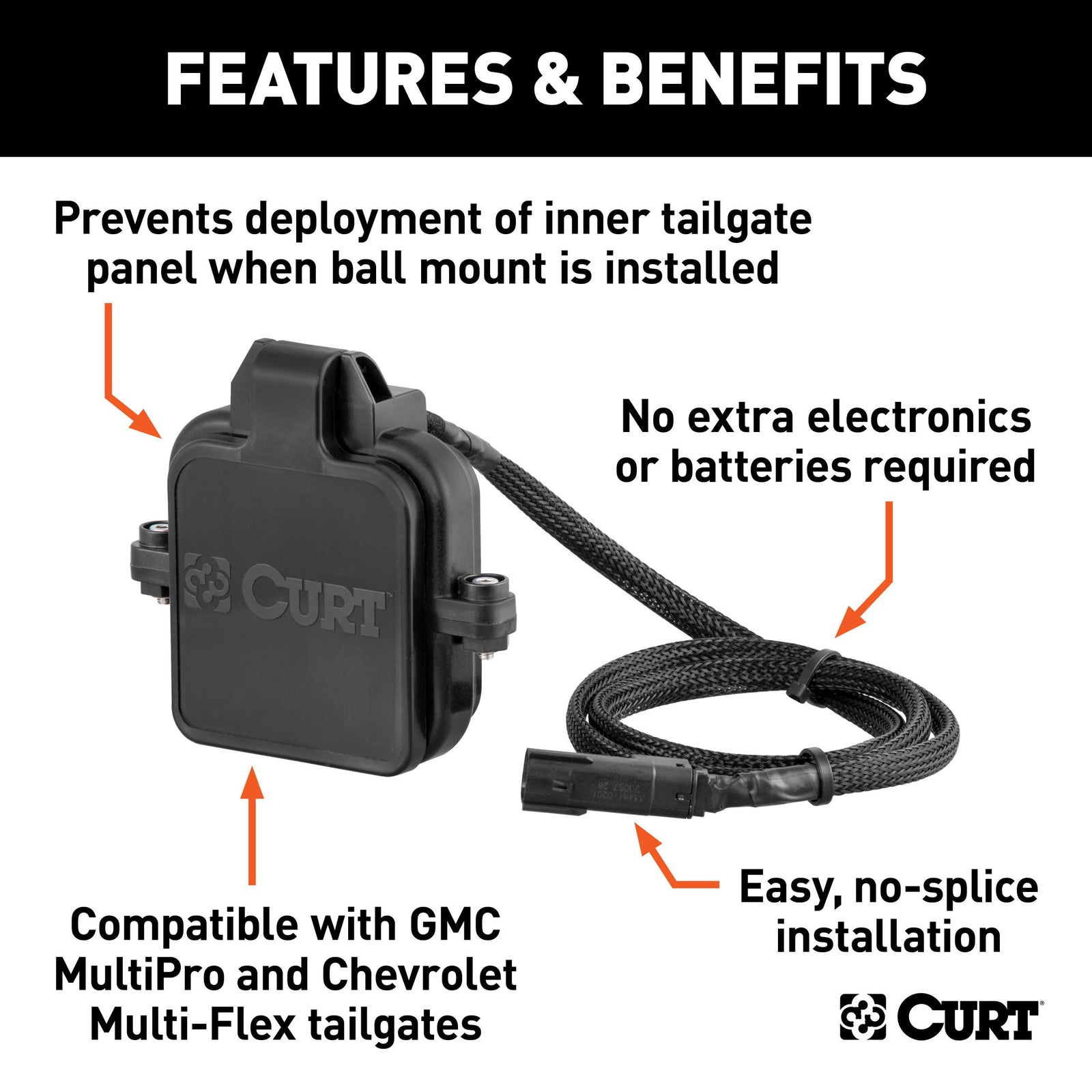 CURT 58266 Protective GMC MultiPro, Chevy Multi-Flex Tailgate Sensor for Towing Accessories, 2-1/2-Inch Receiver Hitch Cap