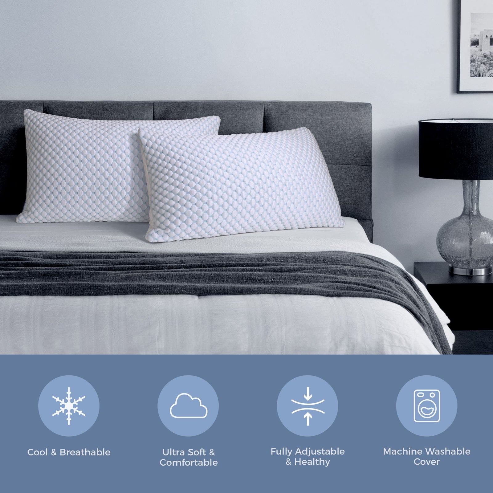OSBED Shredded Memory Foam Pillows Standard Size Set of 2, Cooling Pillows for Sleeping 2 Pack, Adjustable Loft Bed Pillows, Firm or Soft Pillows for Side, Back, Stomach, Hot Sleepers (20