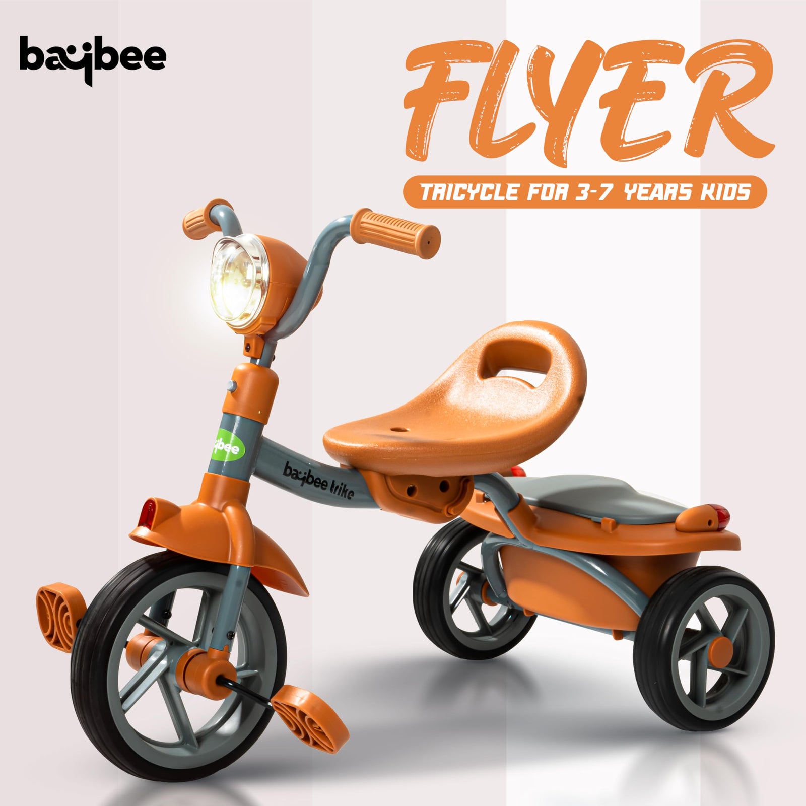 Baybee Flyer Tricycle for Kids,Toddler Foldable Tricycle with Back Stroge & Head light for 2-5 Years Boys and Girls Kids Trike (Orange)