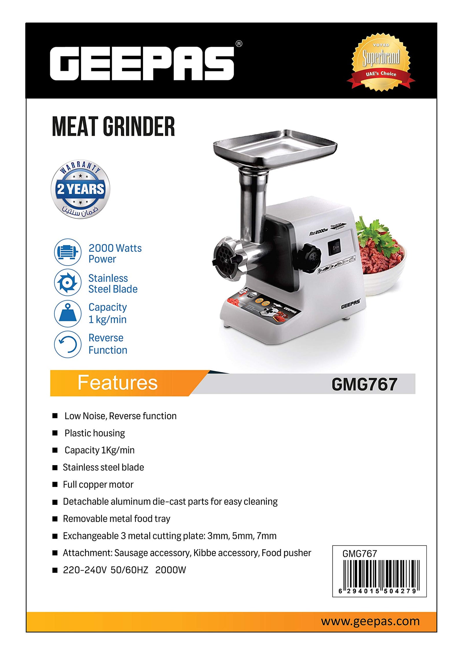 Geepas GMG767 Reverse Function Meat Grinder