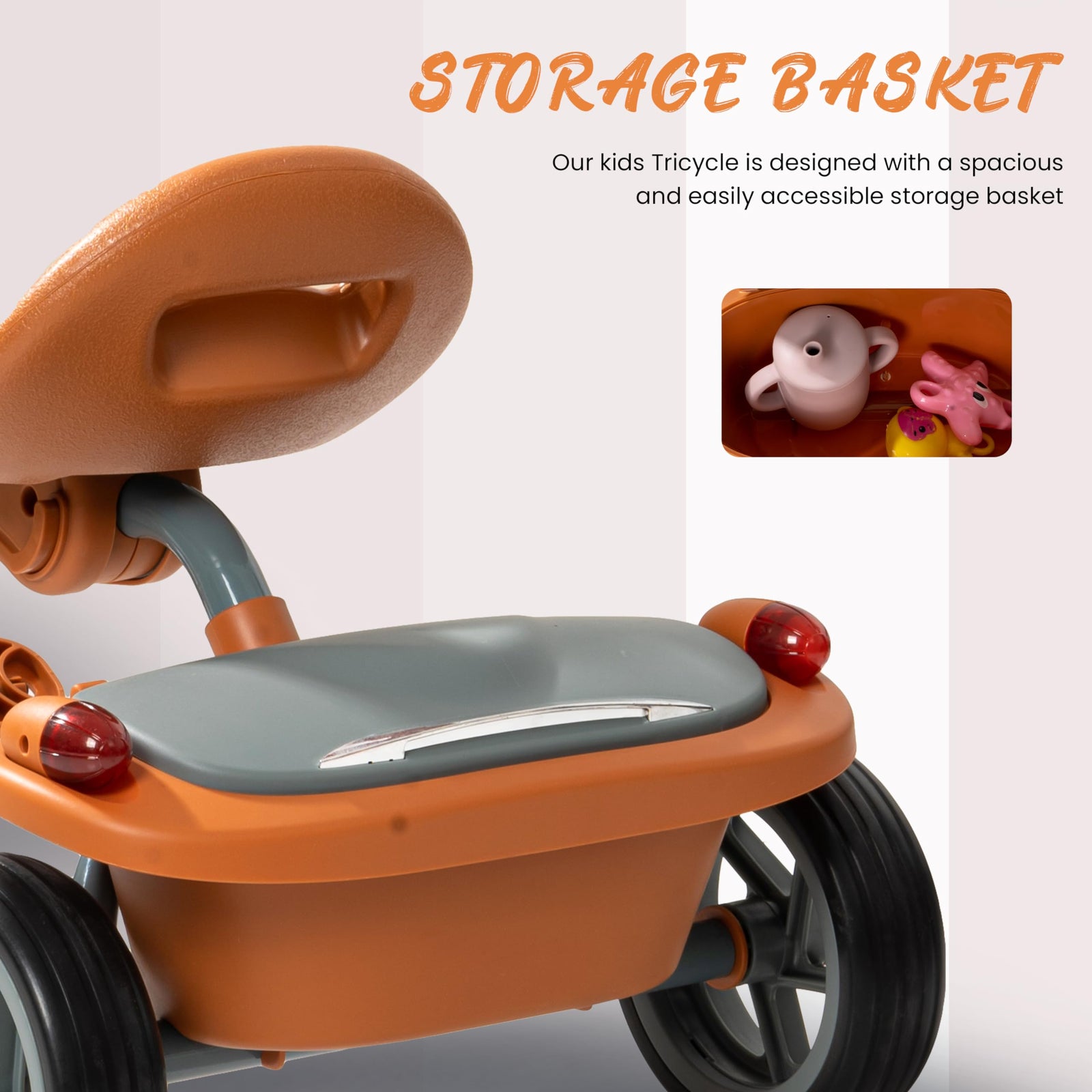 Baybee Flyer Tricycle for Kids,Toddler Foldable Tricycle with Back Stroge & Head light for 2-5 Years Boys and Girls Kids Trike (Orange)