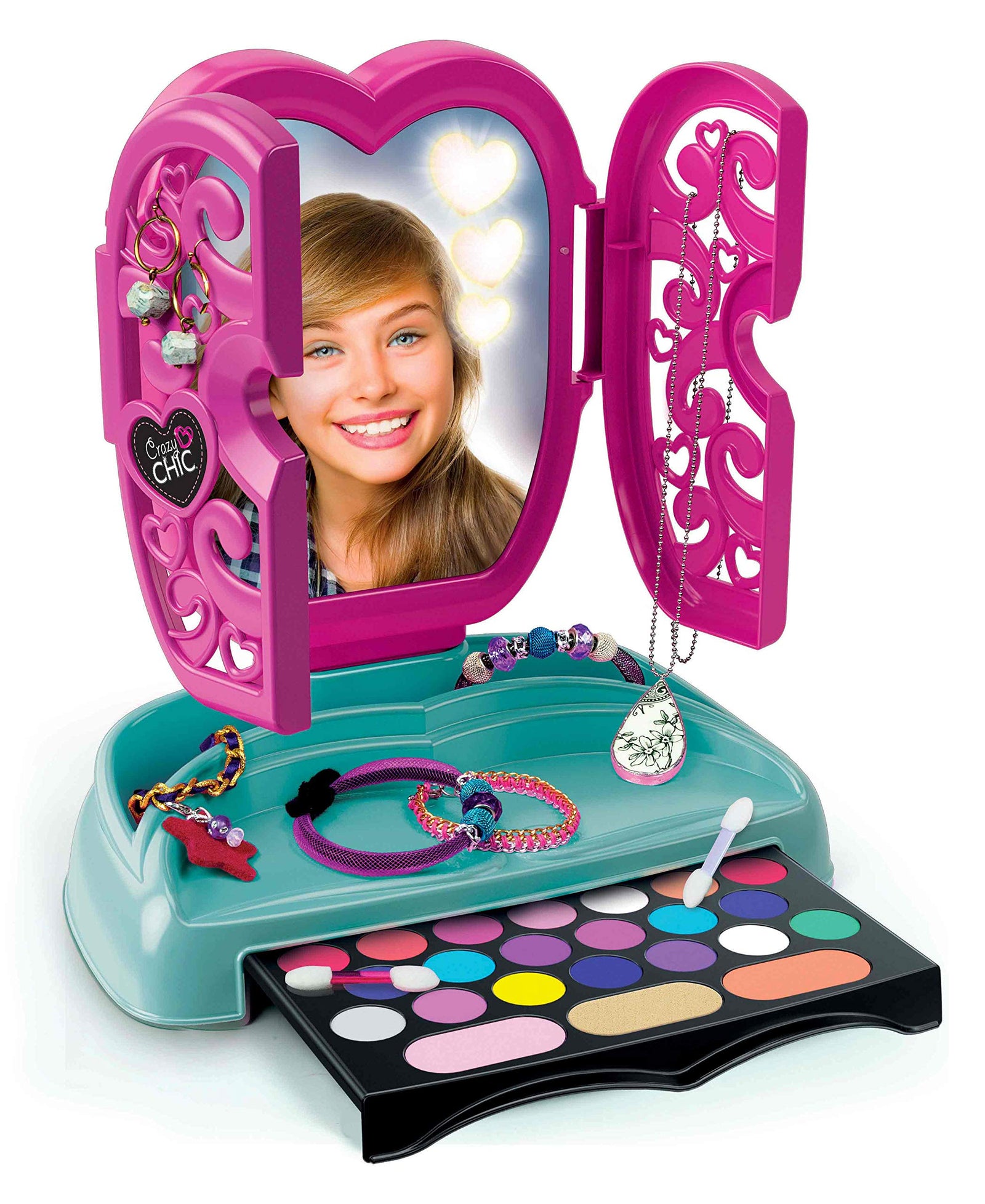 Clementoni 18541 clementoni-18541-crazy chic mirror make-up for children-cosmetic beauty set for girl from 7 years and older, multi-coloured