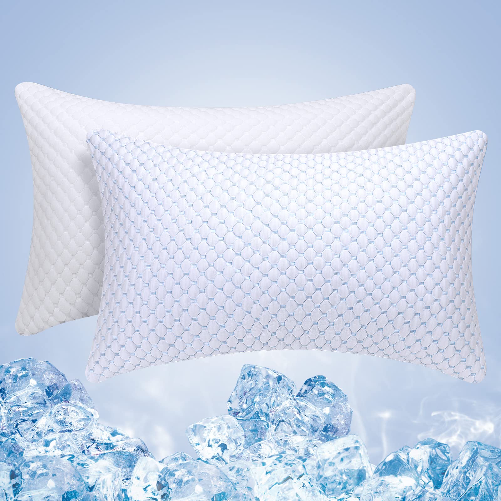 OSBED Shredded Memory Foam Pillows Standard Size Set of 2, Cooling Pillows for Sleeping 2 Pack, Adjustable Loft Bed Pillows, Firm or Soft Pillows for Side, Back, Stomach, Hot Sleepers (20