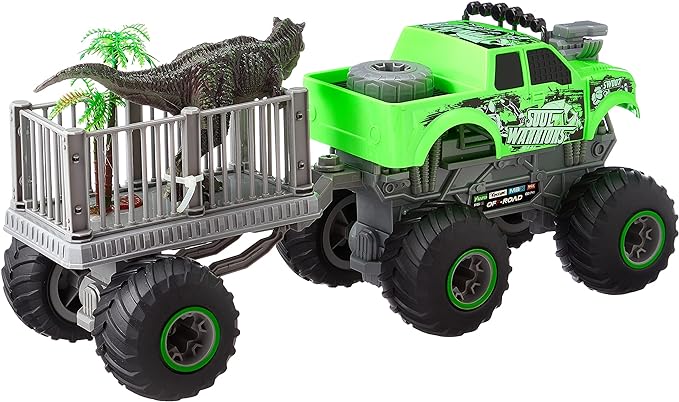 2.4G, scale 1:16 big wheel off-road vehicle with towing bar (Tyrannosaurus + tree) green dinasour