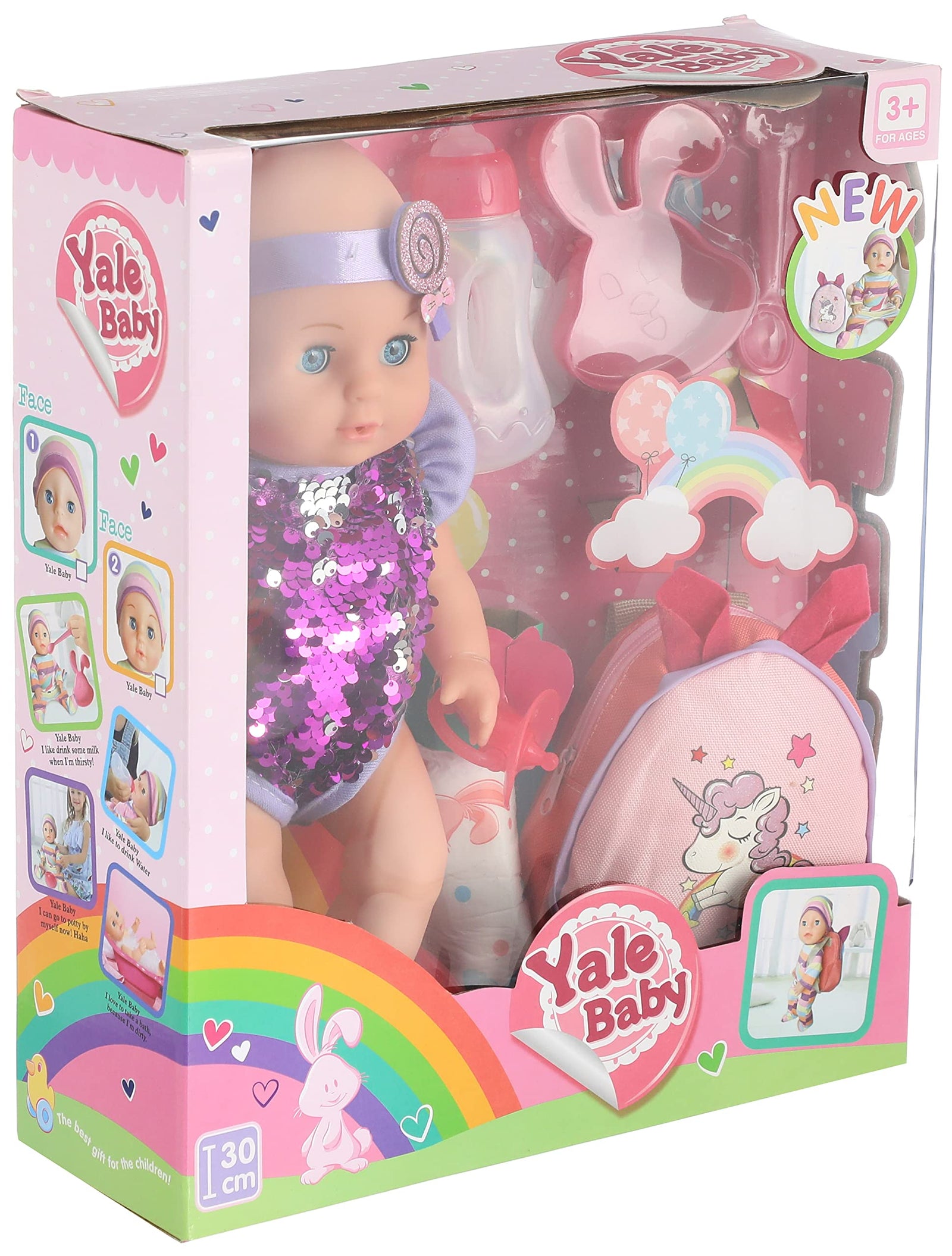 Yale Doll with Accessories for Girls, 30 cm - Multi Color