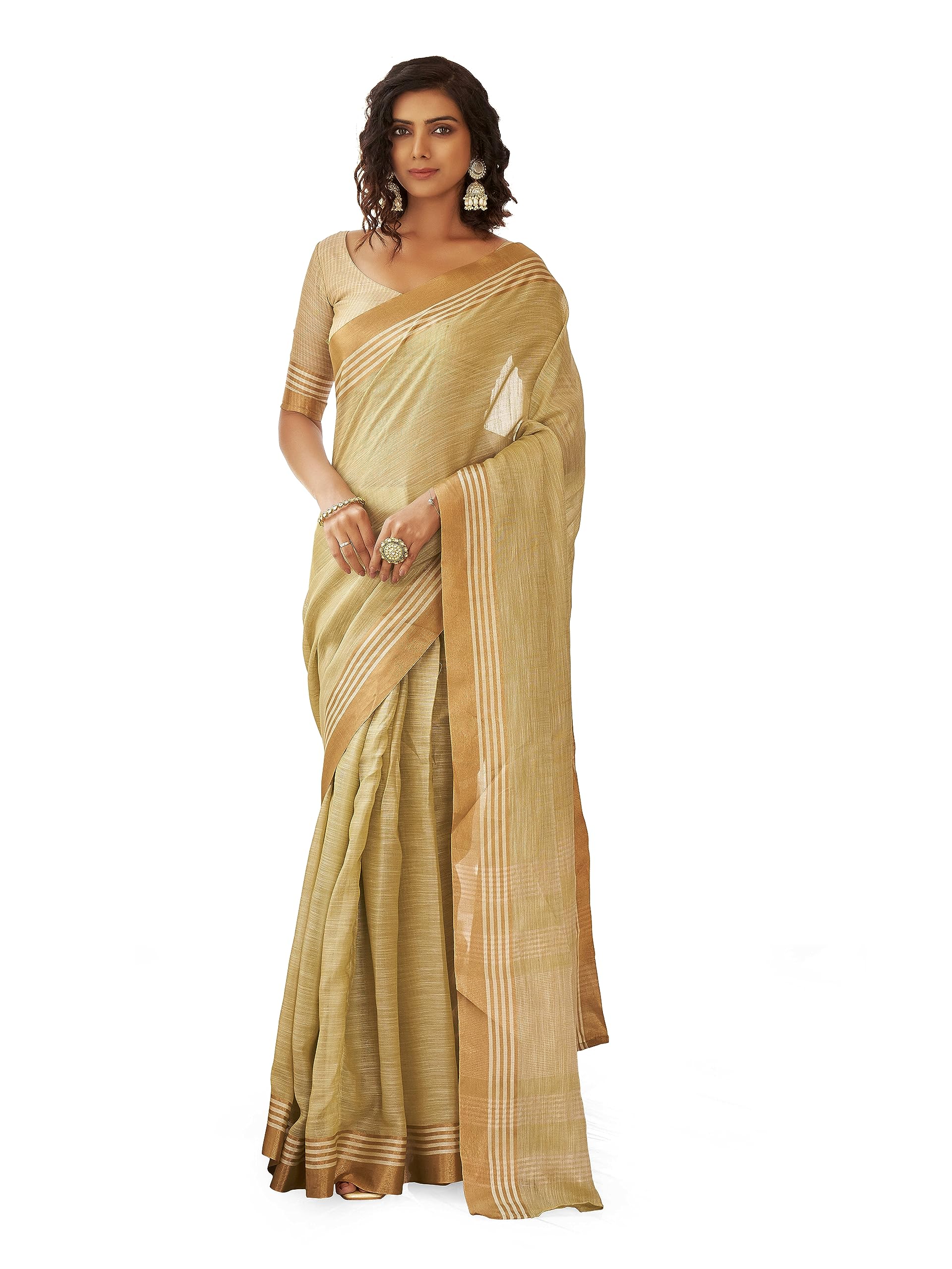 Womanista Women's Ready to Wear Saree Cotton Blend Zari (TI_4128_Lime Green)