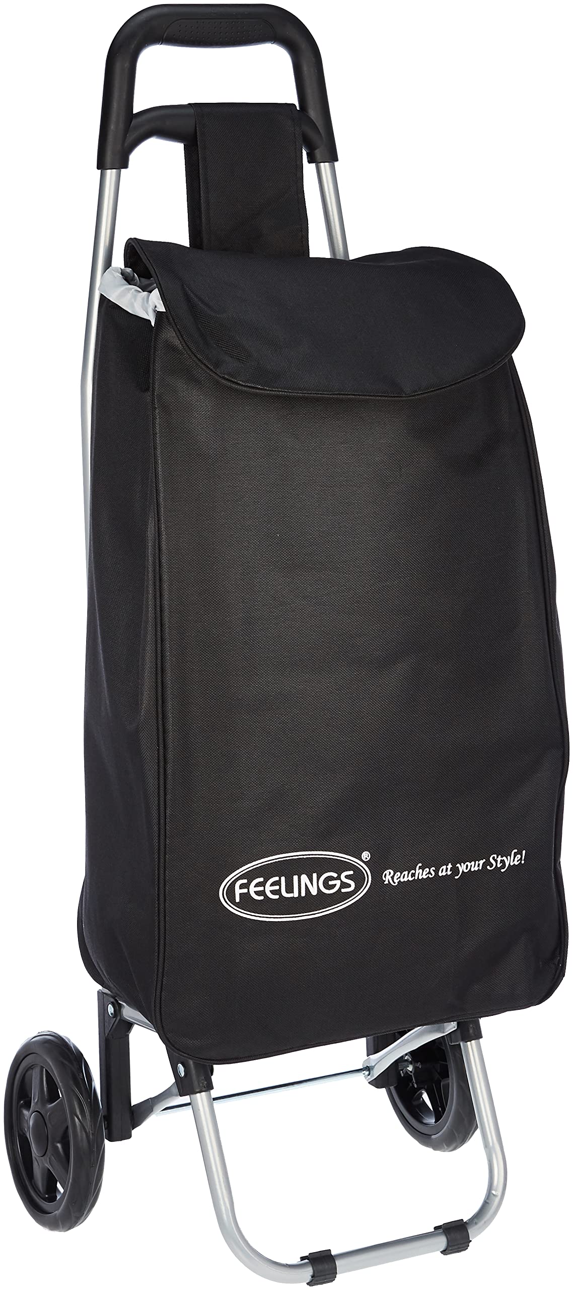 feelings Folding Essential Shopping Trolley | Fabric Luggage Bag with Wheels | Shopping Cart | Shopping Trolley with Wheels | Portable Trolley | Foldable Shopping Bag, Black
