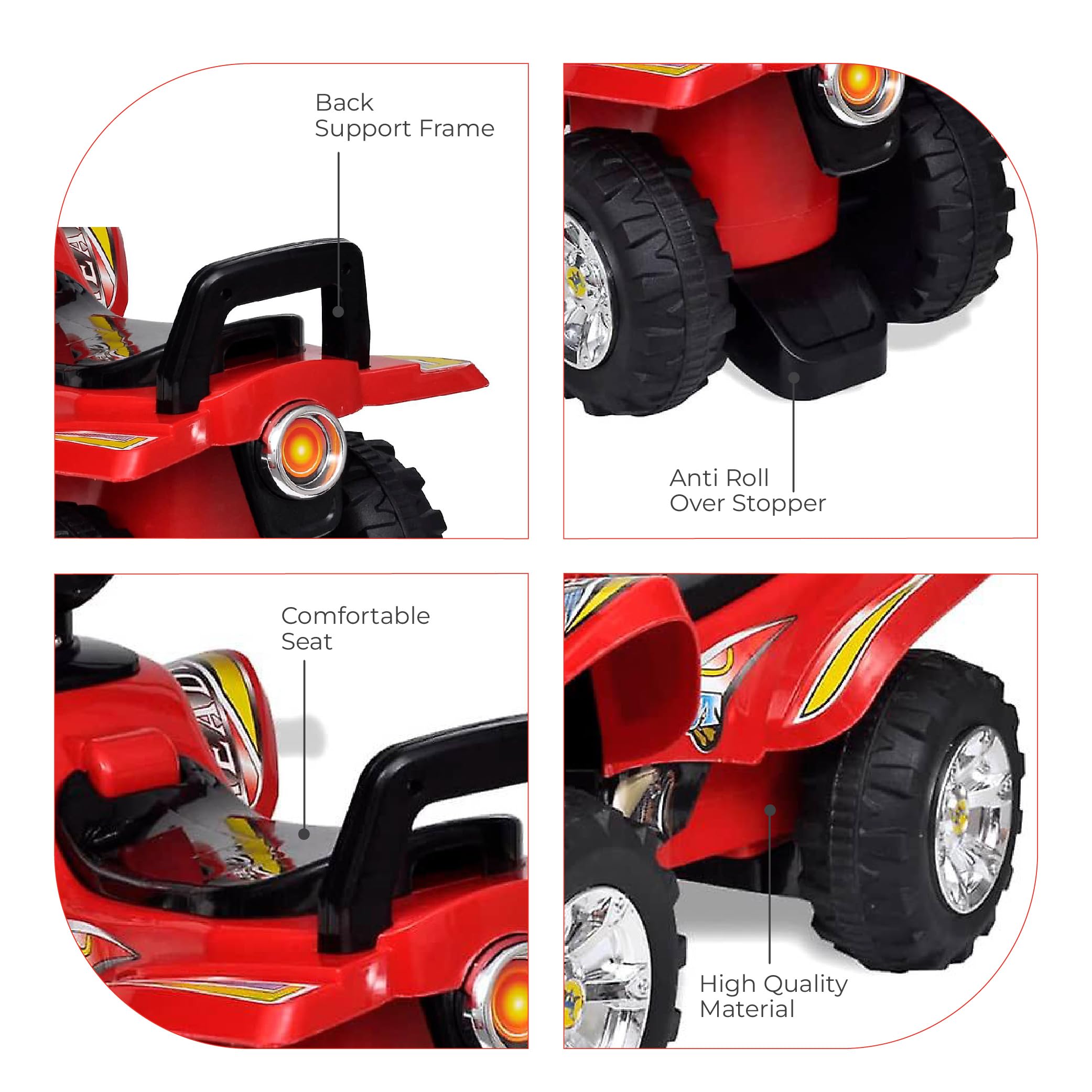 MOON Blaze Quad Bike for Kids - Toddler Fun Games-ATV Design, Durable & Safe, LED Lights-Music, Gift Ideas for 12 Months+ boys/Girls - Red