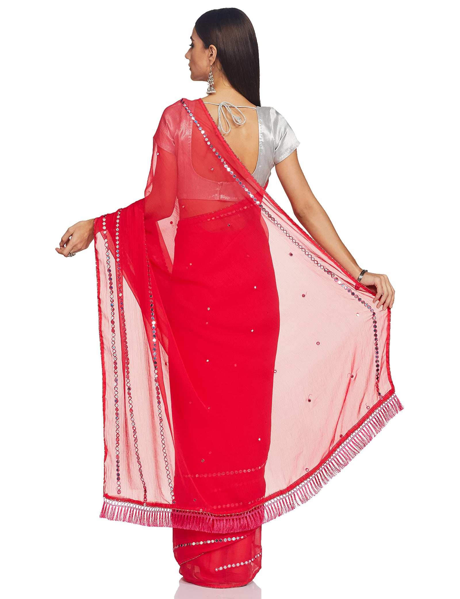 Diverse Women Embellished Mirror Work Saree With Blouse