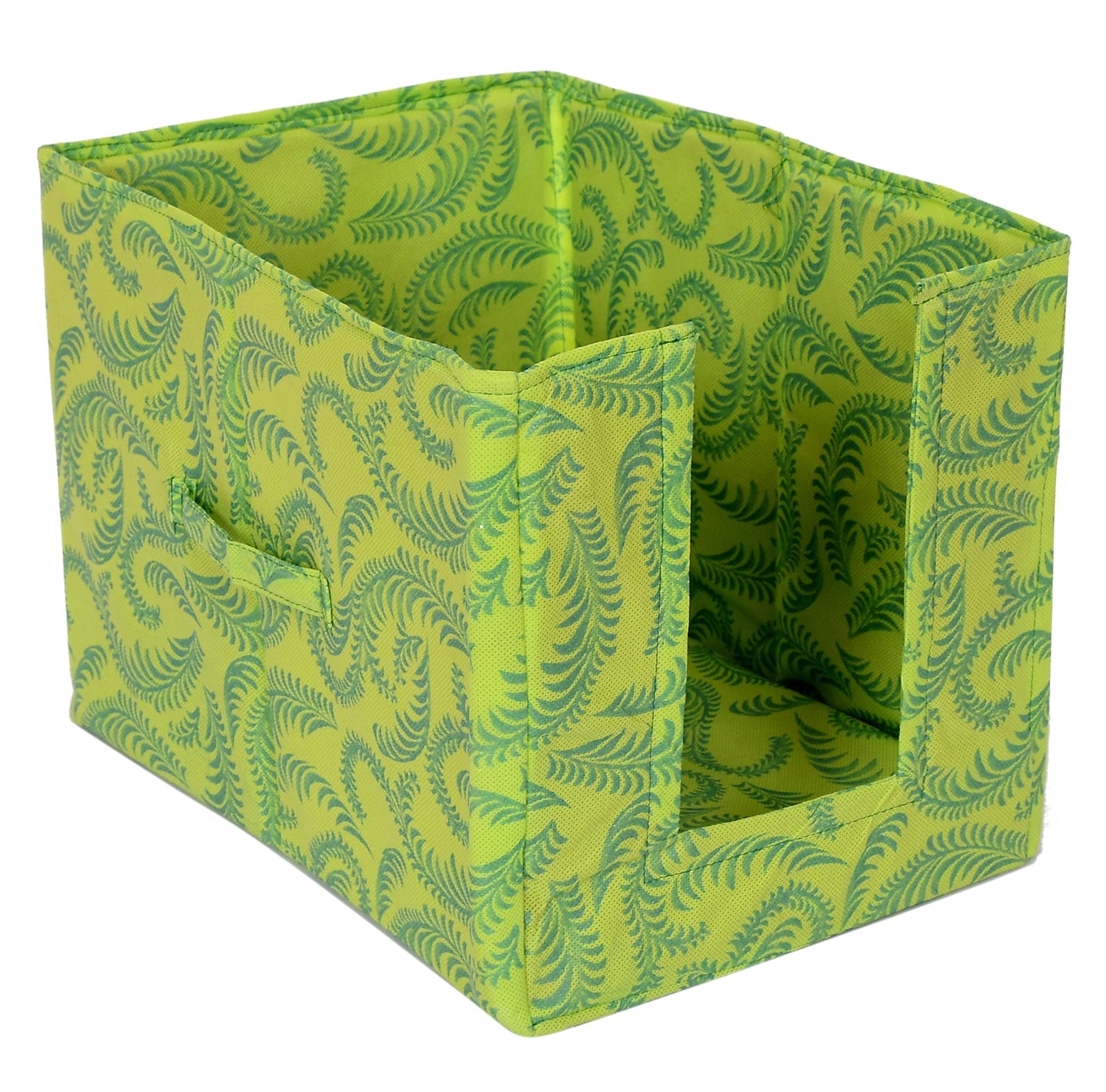 Fun Homes Metalic Leaf Print Foldable Rectangle Cloth Saree Stacker Cloth Wardrobe Organizer- Pack of 4 (Green)