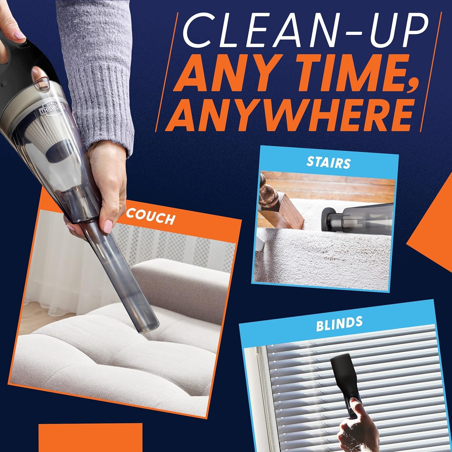 ThisWorx Cordless Car Vacuum - Portable, Mini Handheld Vacuum w/Rechargeable Battery and 3 Attachments - High-Powered Vacuum Cleaner w/ 60w Motor