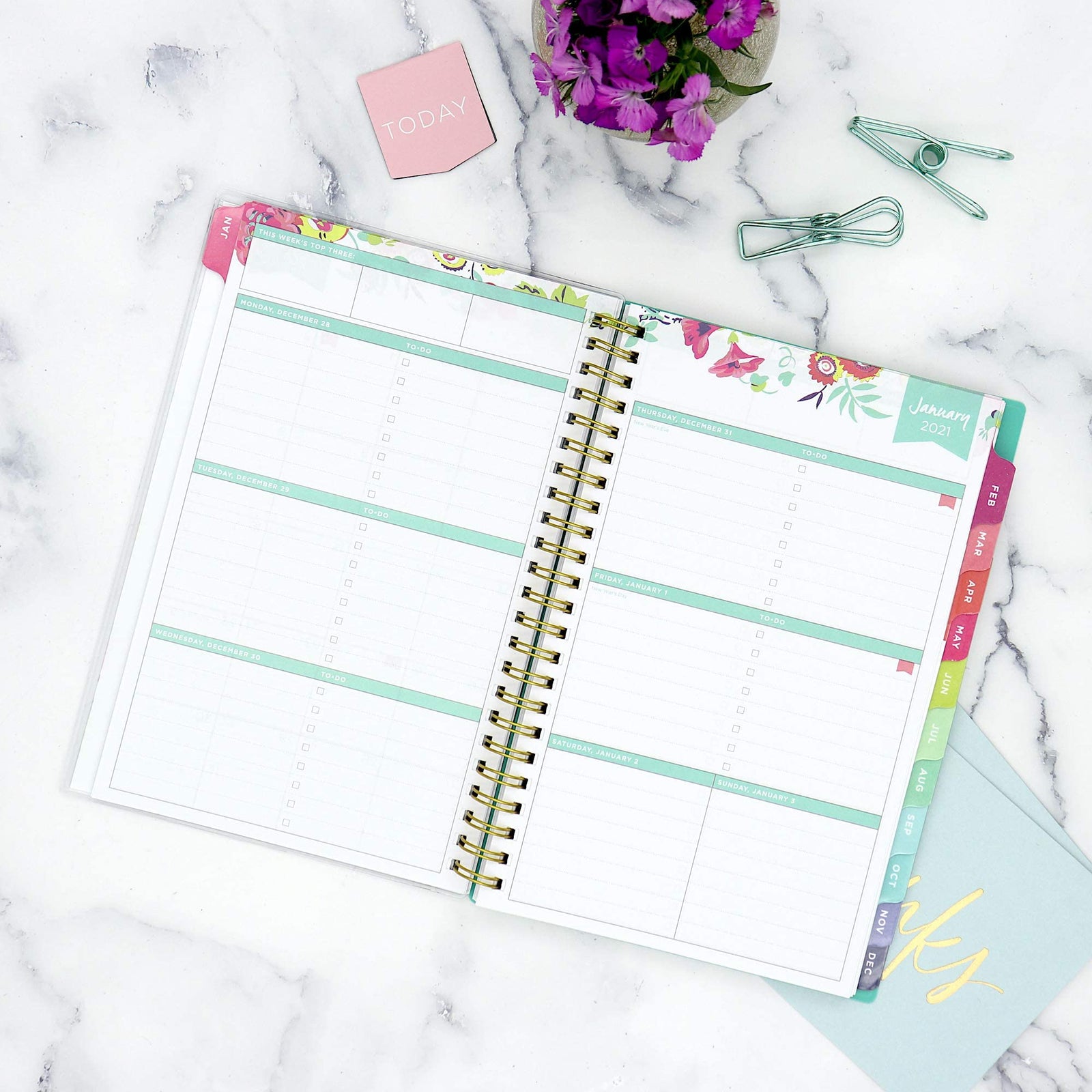 Blue Sky Day Designer for Blue Sky 2021 Weekly & Monthly Planner, Flexible Cover, Twin-Wire Binding, 12.7 cm x 20.3 cm, Peyton White