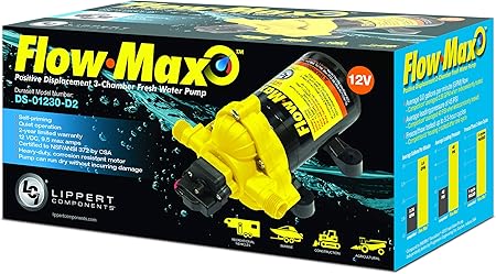 Lippert Components Flow Max Water Pump for RVs , Black , 12V , 689052