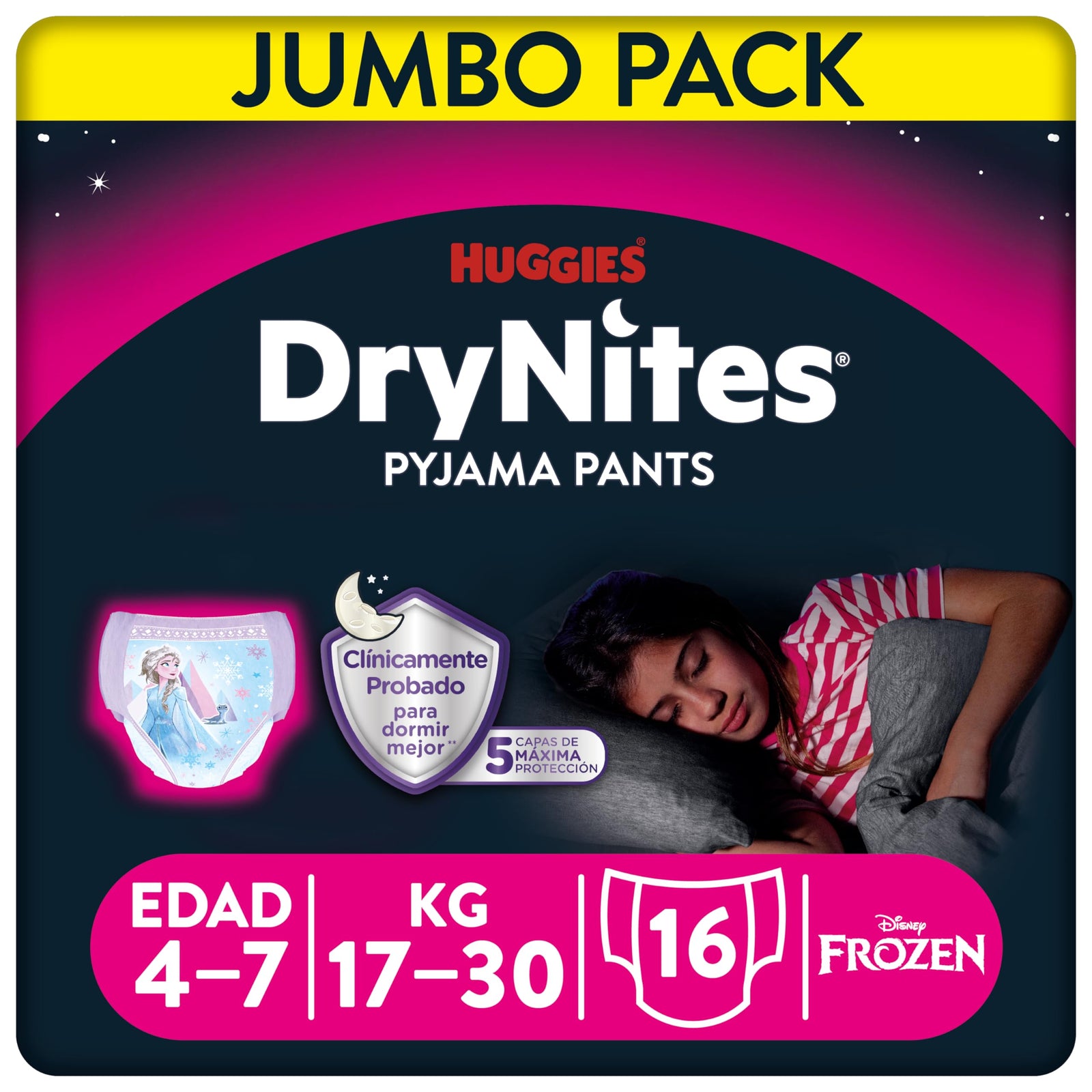 Huggies DryNites Pyjama Pants, 4-7 years, Bed Wetting Diaper, Girls, 17-30 kg, Jumbo Pack, 16 Pants