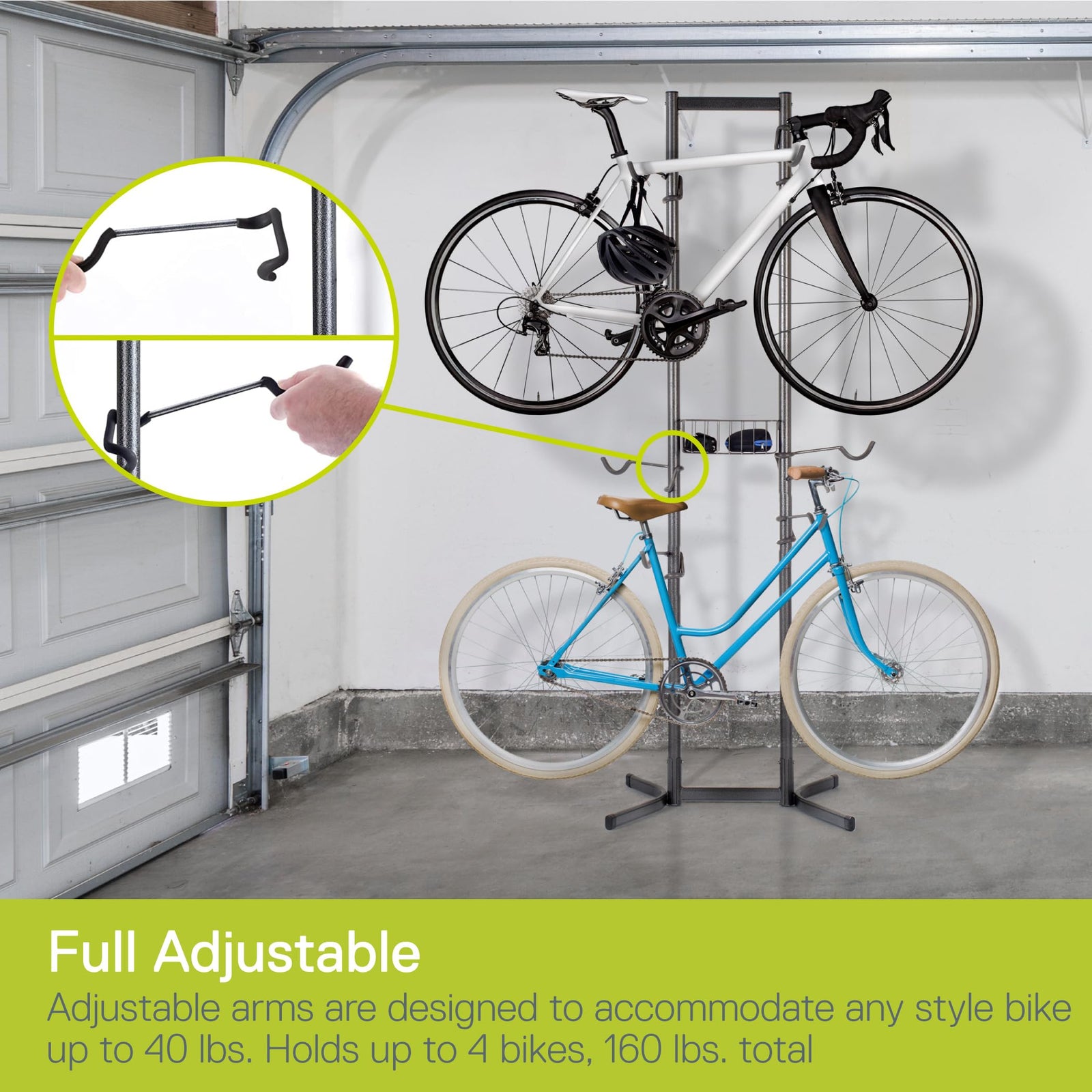 Bike Rack for Garage & Home by Delta Cycle - No Drilling Required - Fully Adjustable Gravity Storage Rack for Any Style Bicycle - Freestanding Vertical Rack