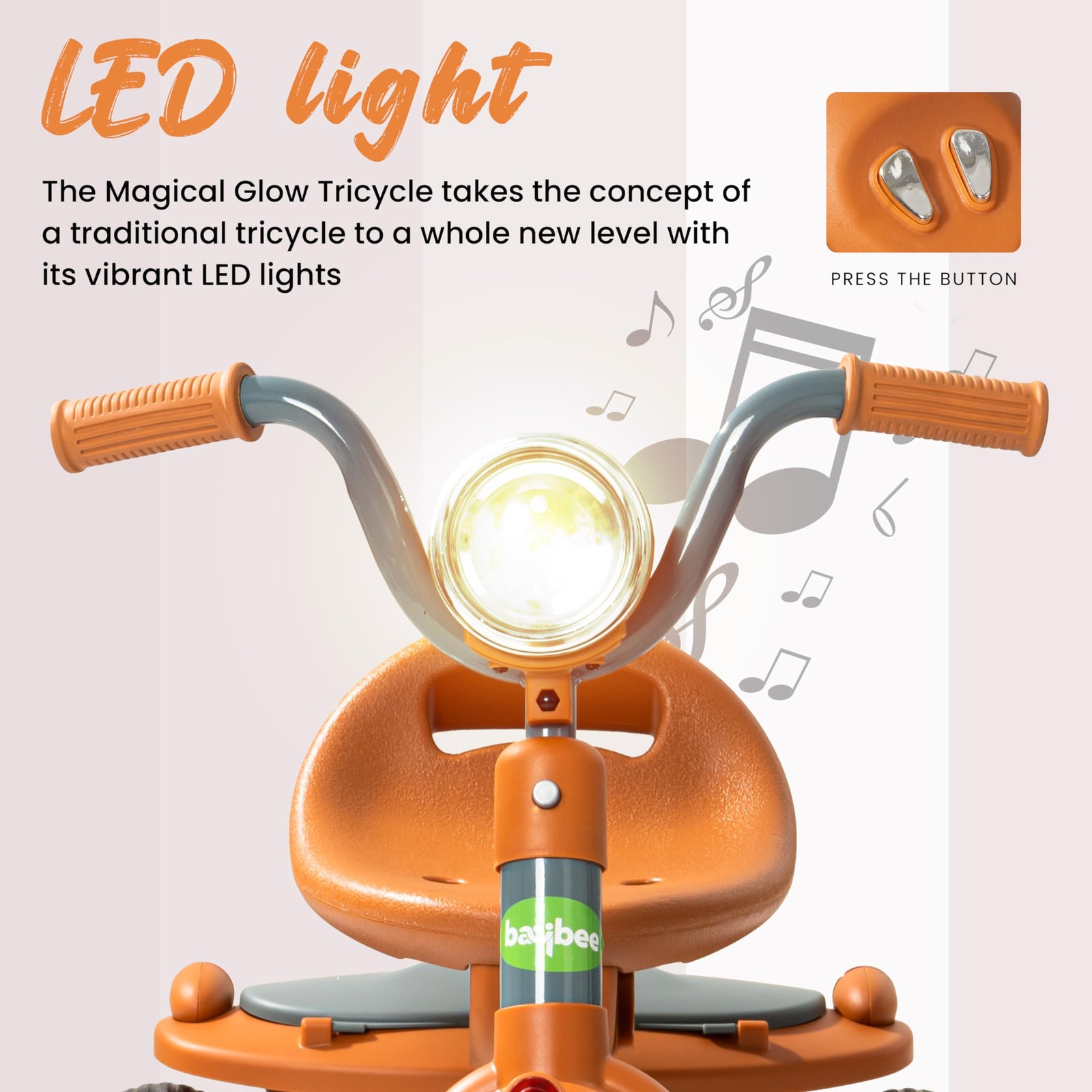 Baybee Flyer Tricycle for Kids,Toddler Foldable Tricycle with Back Stroge & Head light for 2-5 Years Boys and Girls Kids Trike (Orange)