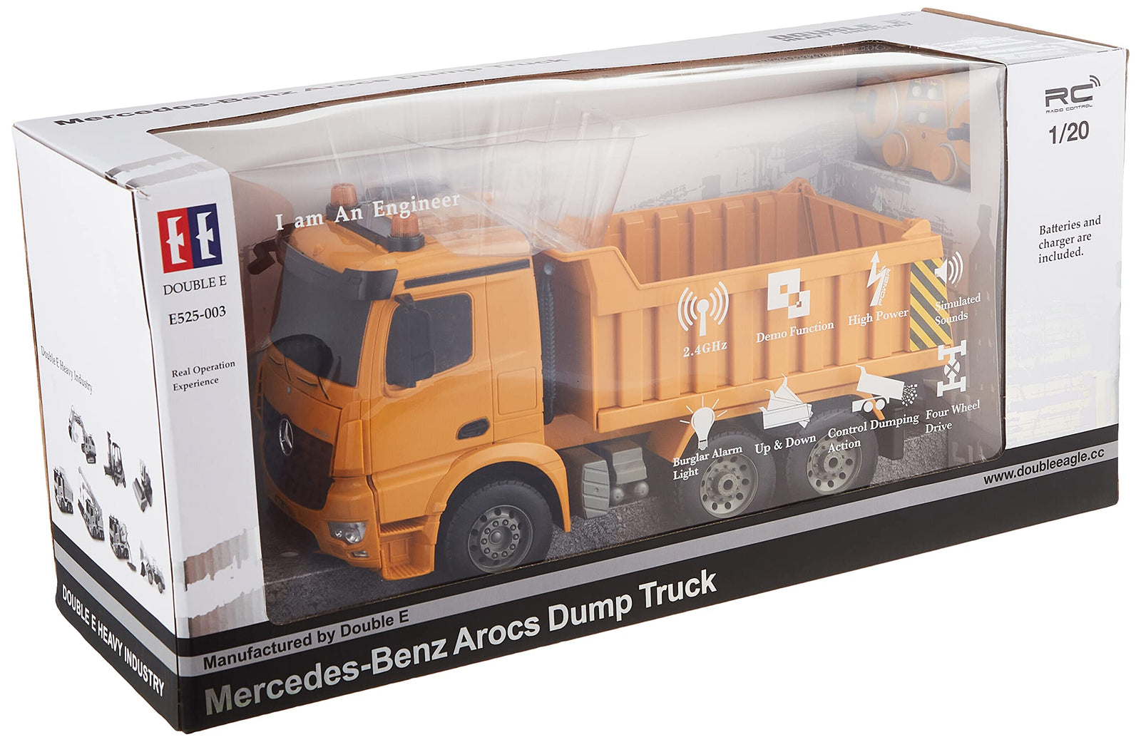 DOUBLE E Mercedes Truck 1:20 Scale with Remote Control – Rechargeable Battery, Suitable for Ages 6+