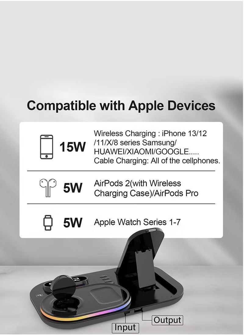 4 in 1 Wireless Charger 30W Station with QI fast mobile charging for Apple iPhone/Air Pods/iWatch/Nothing Phone - Black