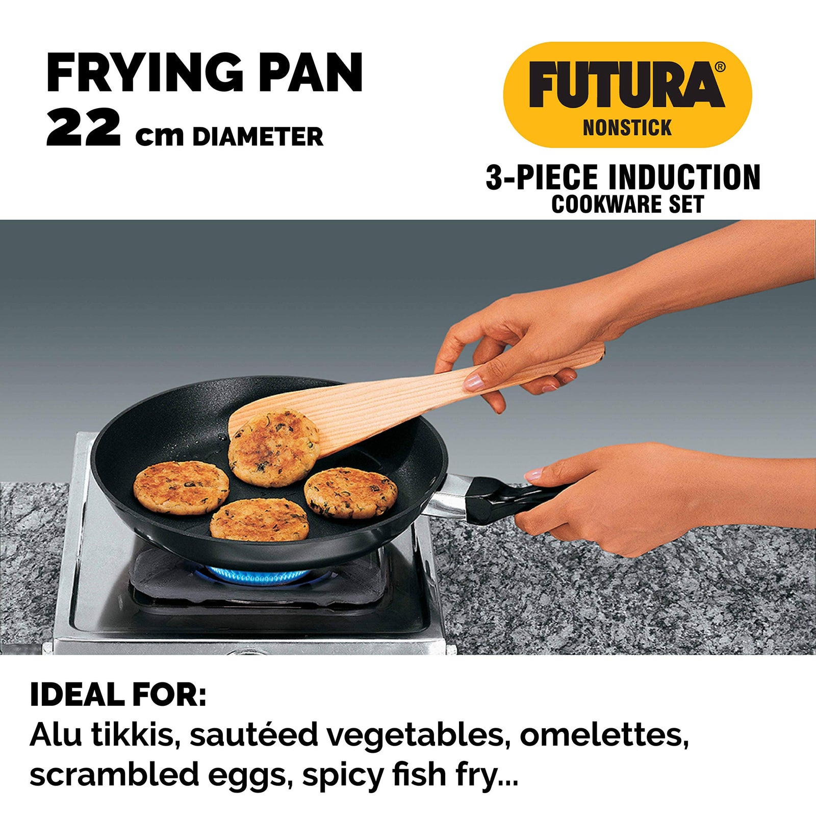 Hawkins Futura Nonstick Cookware Set No 1 (Flat Tawa, Frying Pan, Curry Pan (Saute Pan), Black