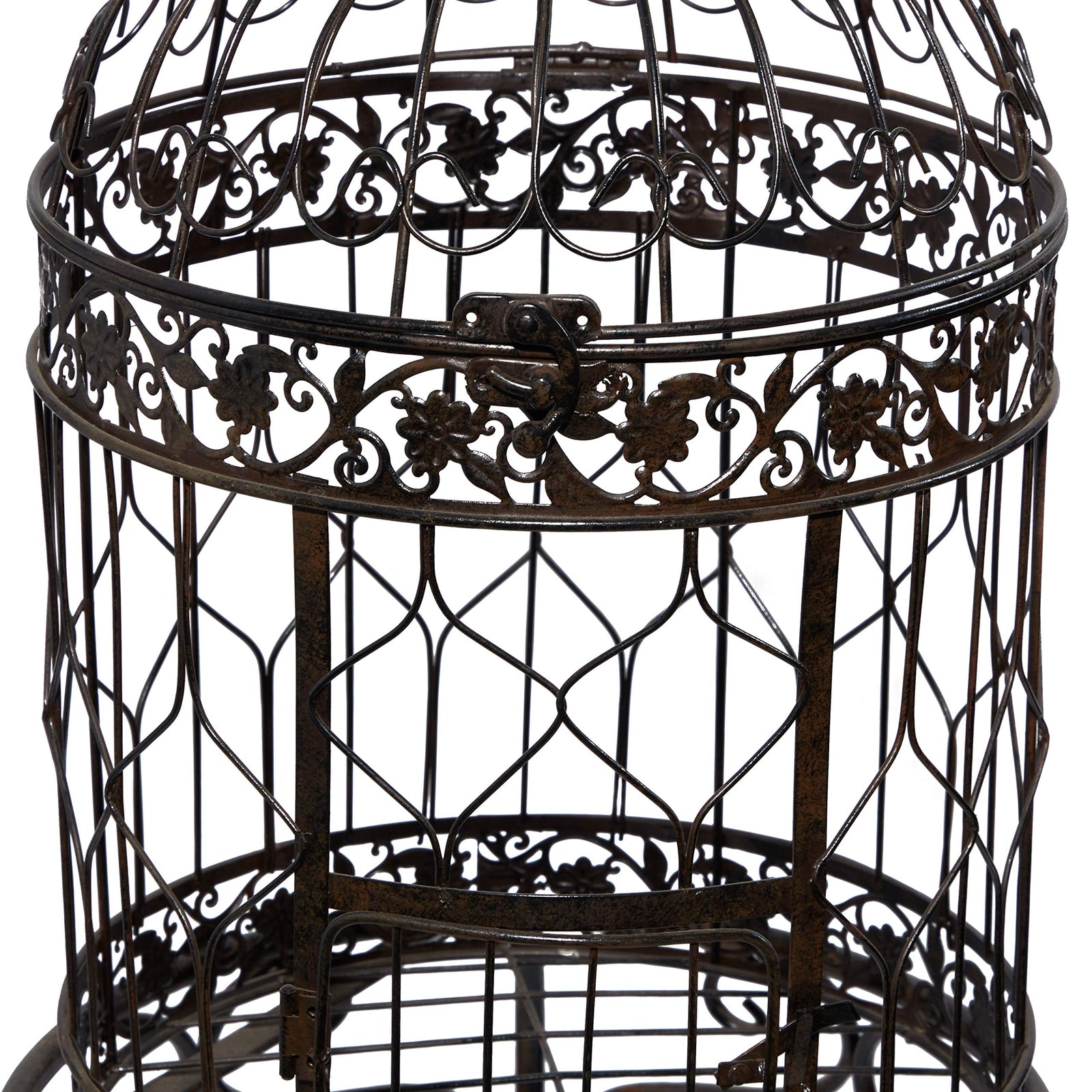 Deco 79 Metal Abstract Birdcage with Latch Lock Closure and Top Hook, 14