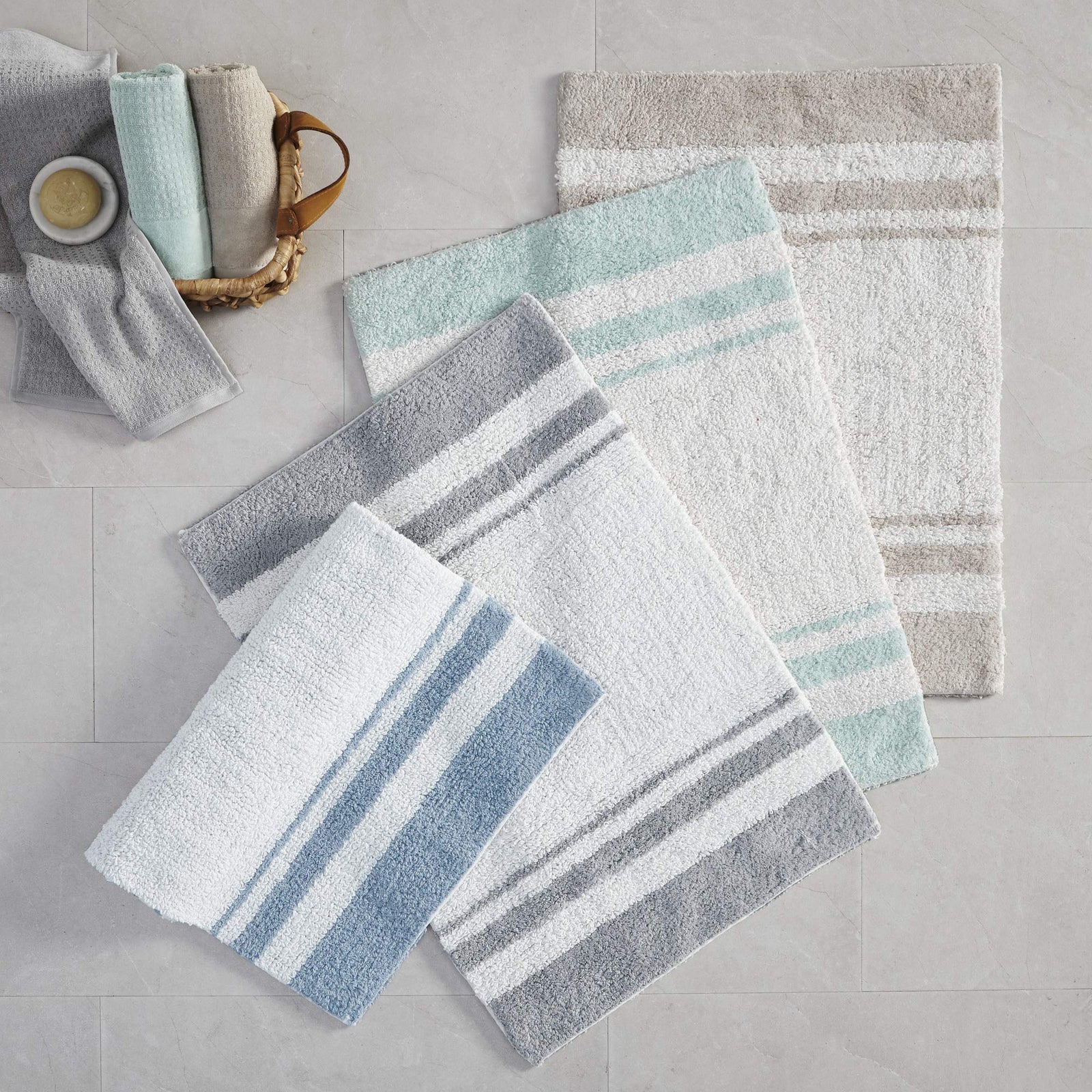 Madison Park Reversible Spa Rug 100%-Cotton Striped Ultra Soft Water Fast Bath Non-Slip Absorbent Quick Dry Mats For Tub, Shower Room, And Bathroom, 24X72, Aqua