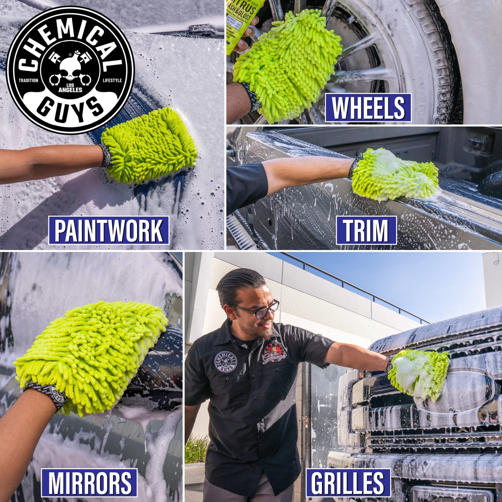 Chemical Guys MIC493 Chenille Premium Scratch-Free Microfiber Wash Mitt, Lime Green, 9.6