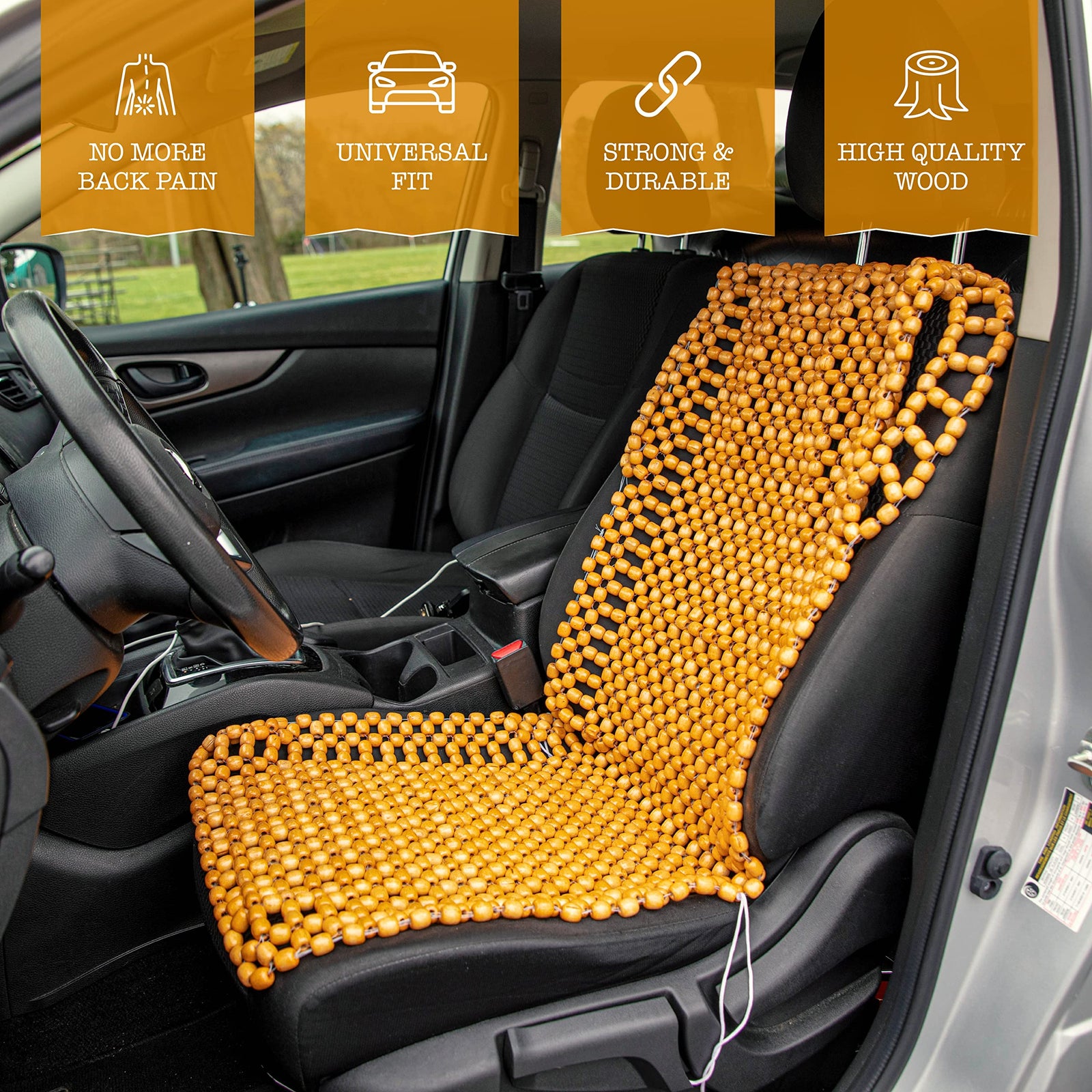 ZONETECH Zone Tech Natural Royal Wood Bead Seat Cover Massage Cool Premium Comfort Cushion - Reduces Fatigue the Car or Truck or your office Chair