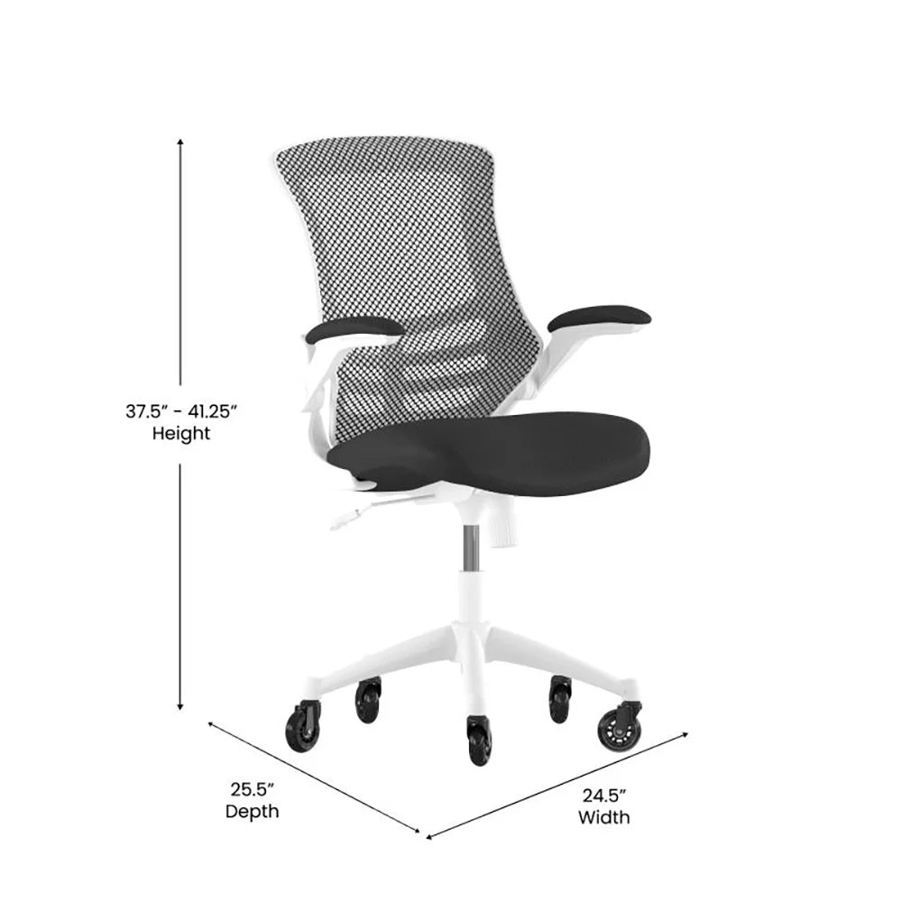 Flash Furniture BL-X-5M-WH-BK-RLB-GG Swivel Office Chair w/ Mid Back & Roller Wheels - Black Mesh Back & Seat