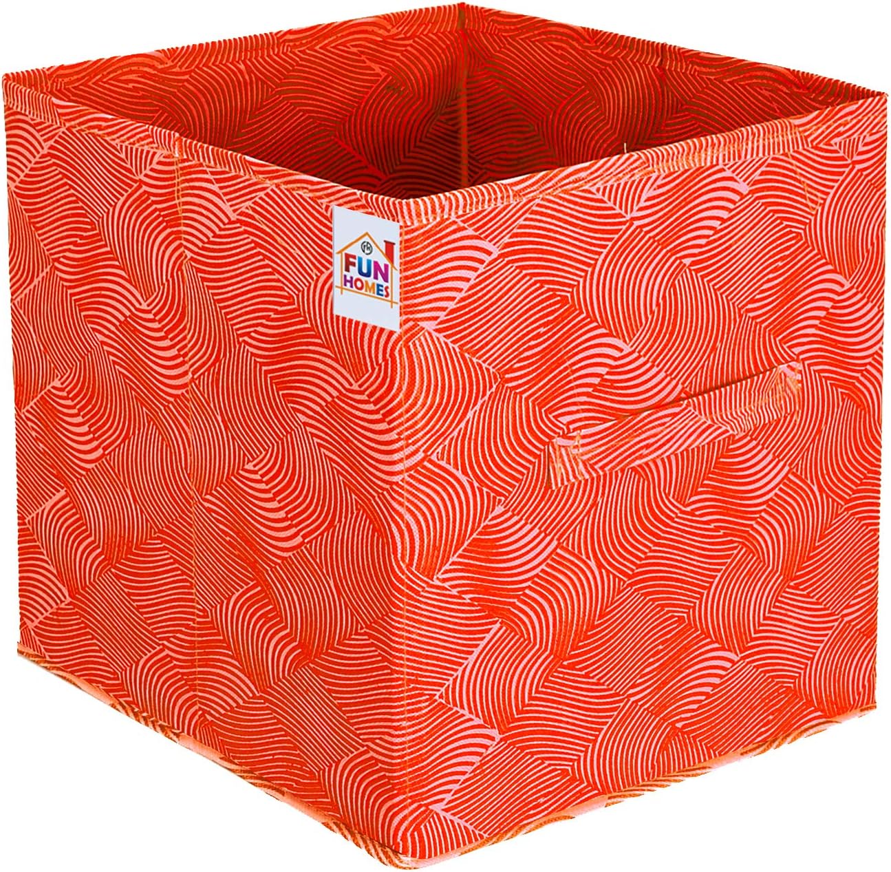 Fun Homes Laheriya Print Non Woven 3 Pieces Fabric Foldable Storage Cubes For Toy,Books,Shoes Box With Handle,Extra Large (Orange)-FHUNH16122