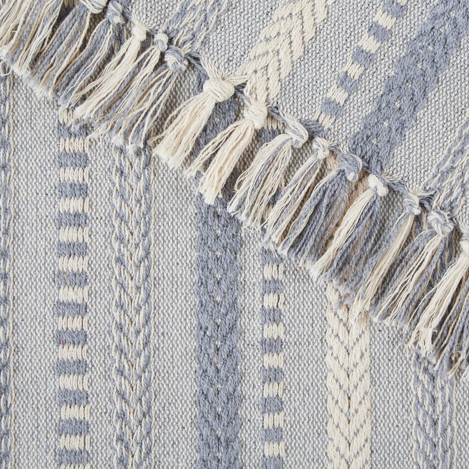 DII Farmhouse Braided Stripe Table Runner Collection, 15x72 (15x77, Fringe Included), Cool Gray