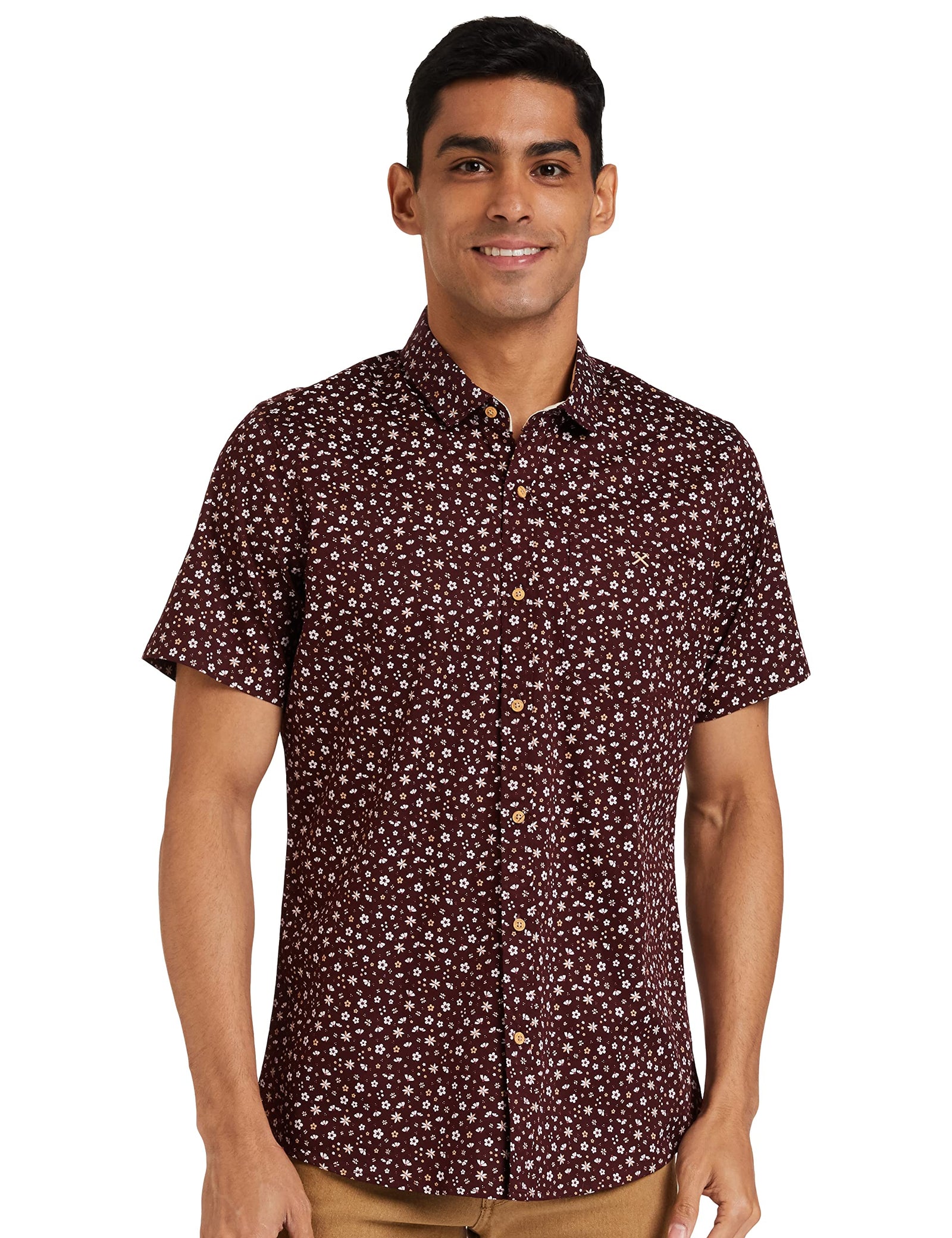 Hammersmith Men Printed Regular Fit Casual Shirt Color: Wine Size: XXL