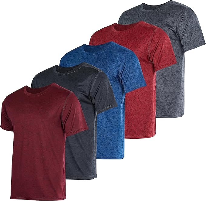 Real Essentials 4 Pack: Men’s Short Sleeve Dry Fit Active Crew Neck T Shirt - Athletic Running Gym Workout Tee Tops