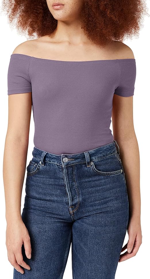 Urban Classics Women Ladies Off Shoulder Rib Tee T-Shirt (pack of 1)