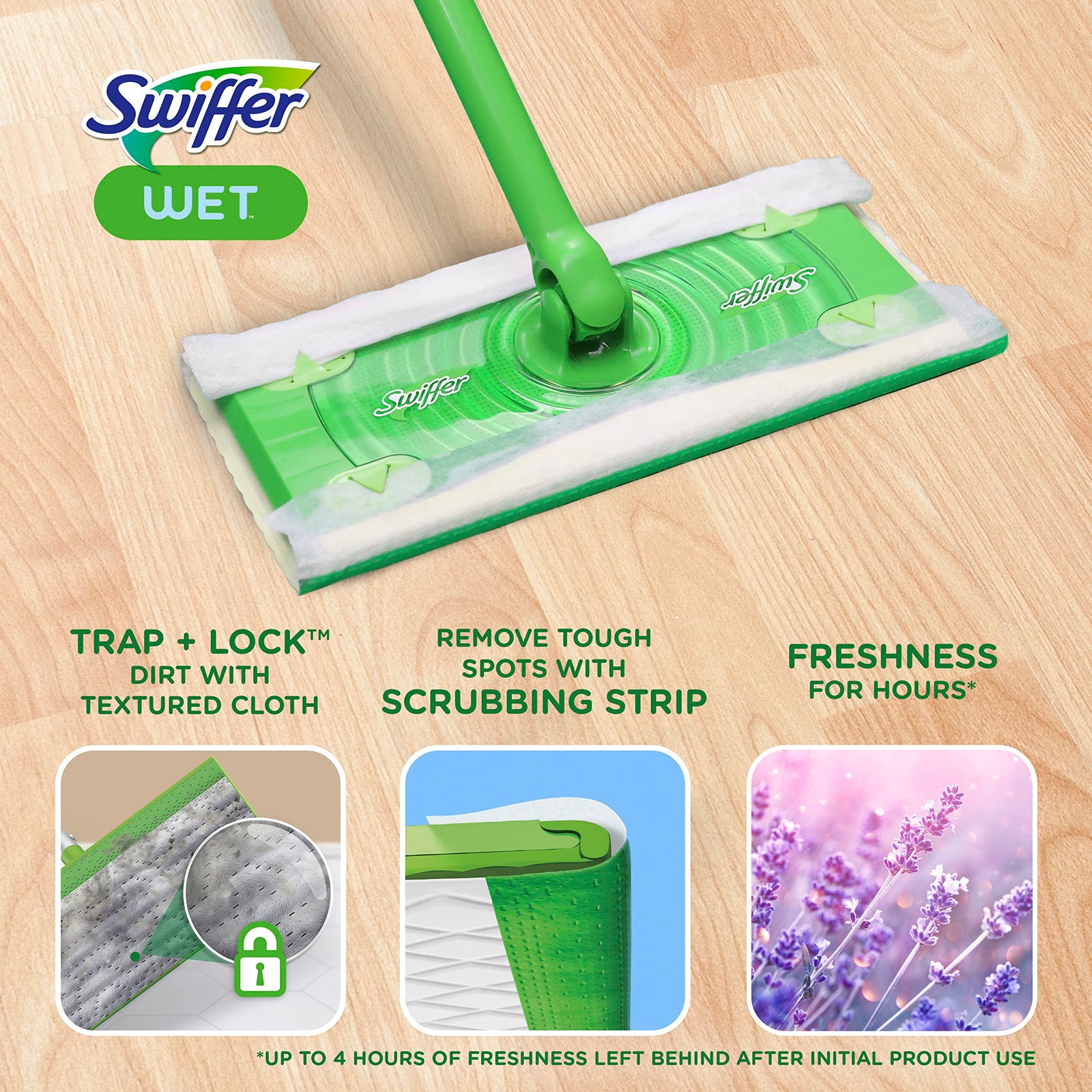 Swiffer Sweeper Wet Mopping Pad Refills For Floor Mop With Febreze Lavender Vanilla & Comfort Scent 12 Count, Green White, 15845