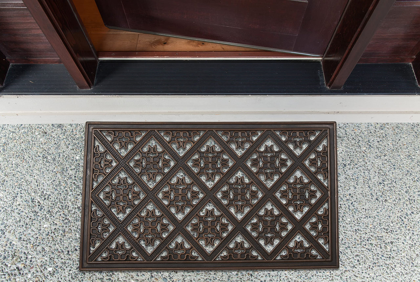 DII Rubber Doormats Collection All Weather, 18x30, Brown Diamond Lattice