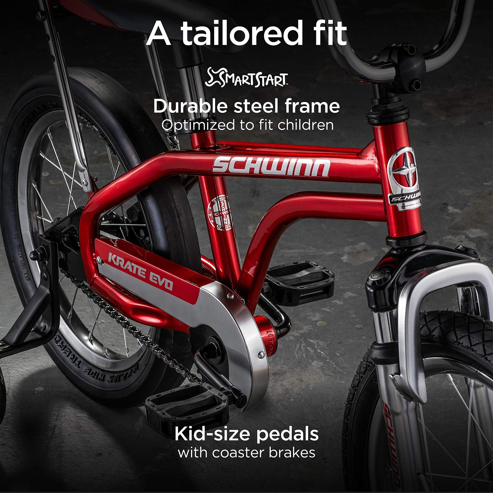 Schwinn Krate Evo Classic Kids Bike, For Boys And Girls Ages 3-5 Years, Suggested Rider Height 38 To 48 inches, 16-Inch Wheels, Removable Training Wheels, Coaster Brakes, Perfect For Young Riders