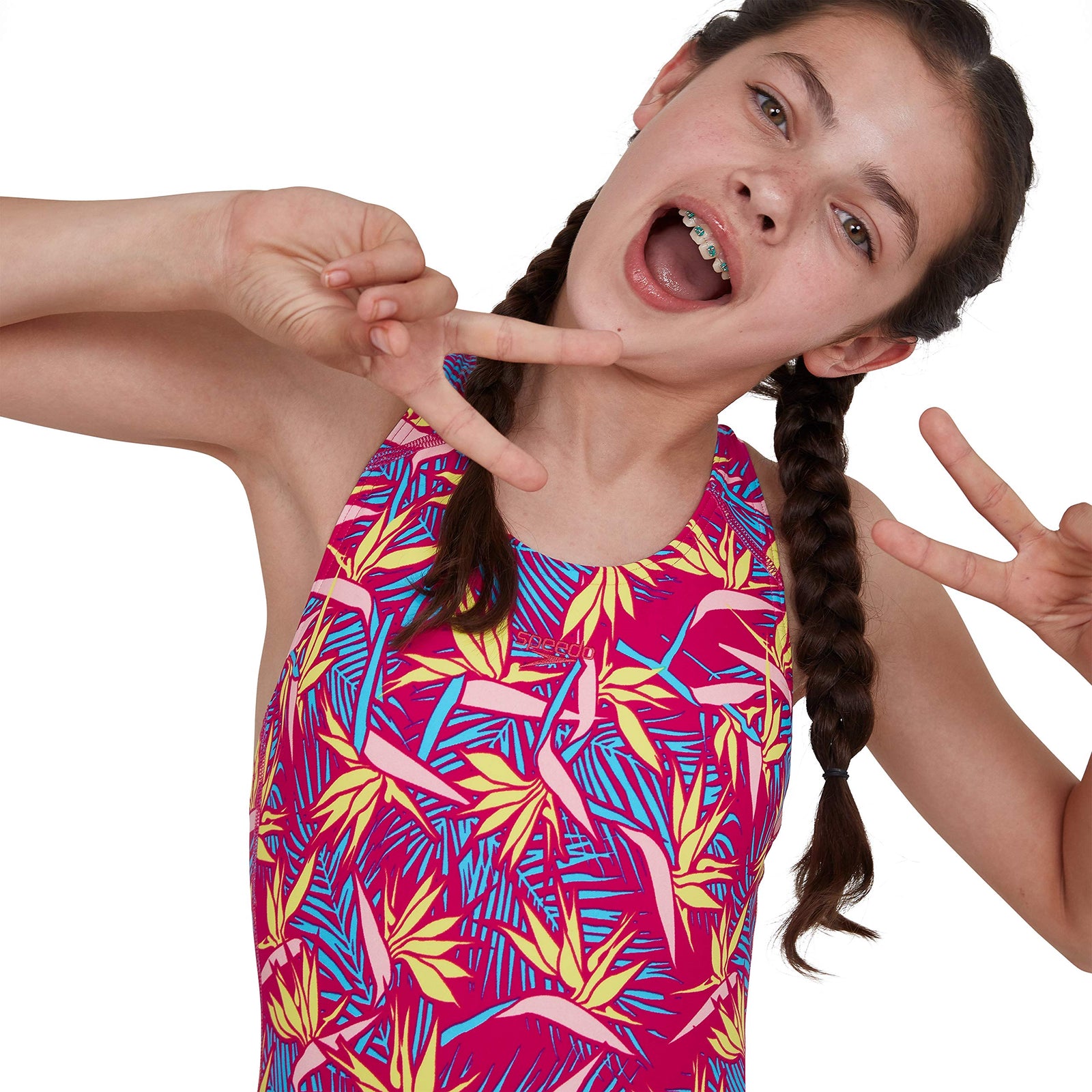 Speedo JunglePetal Allover Splashback Girls Swimsuit