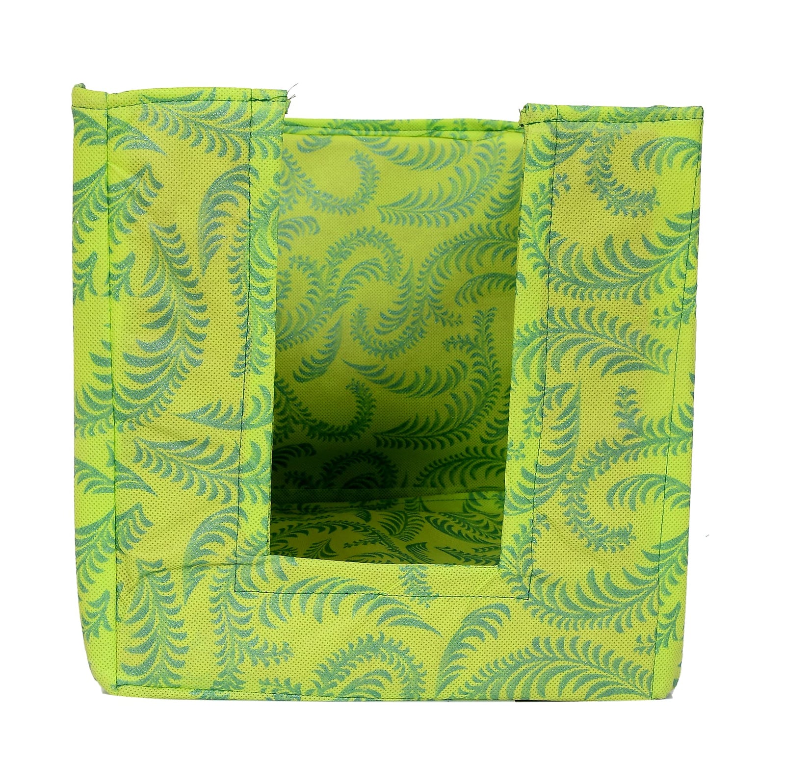 Fun Homes Metalic Leaf Print Foldable Rectangle Cloth Saree Stacker Cloth Wardrobe Organizer- Pack of 4 (Green)