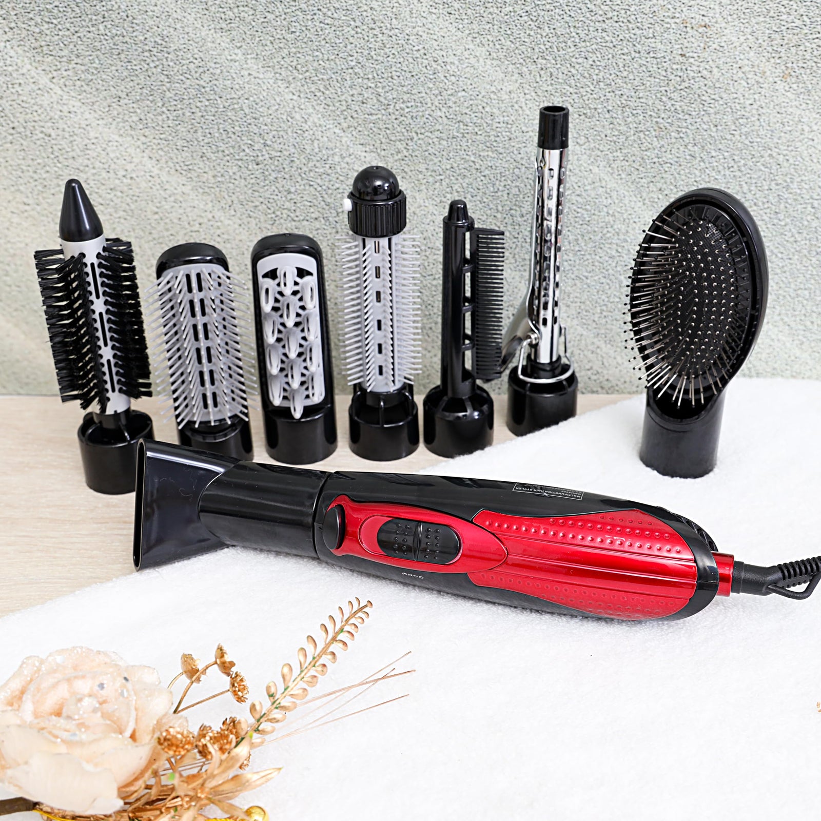 Olsenmark Multi Function Hair Styler, 8 In 1 - 3 Heat & 2 Speed Setting - 360 Degree Swivel Cord - Safety Cut-Off