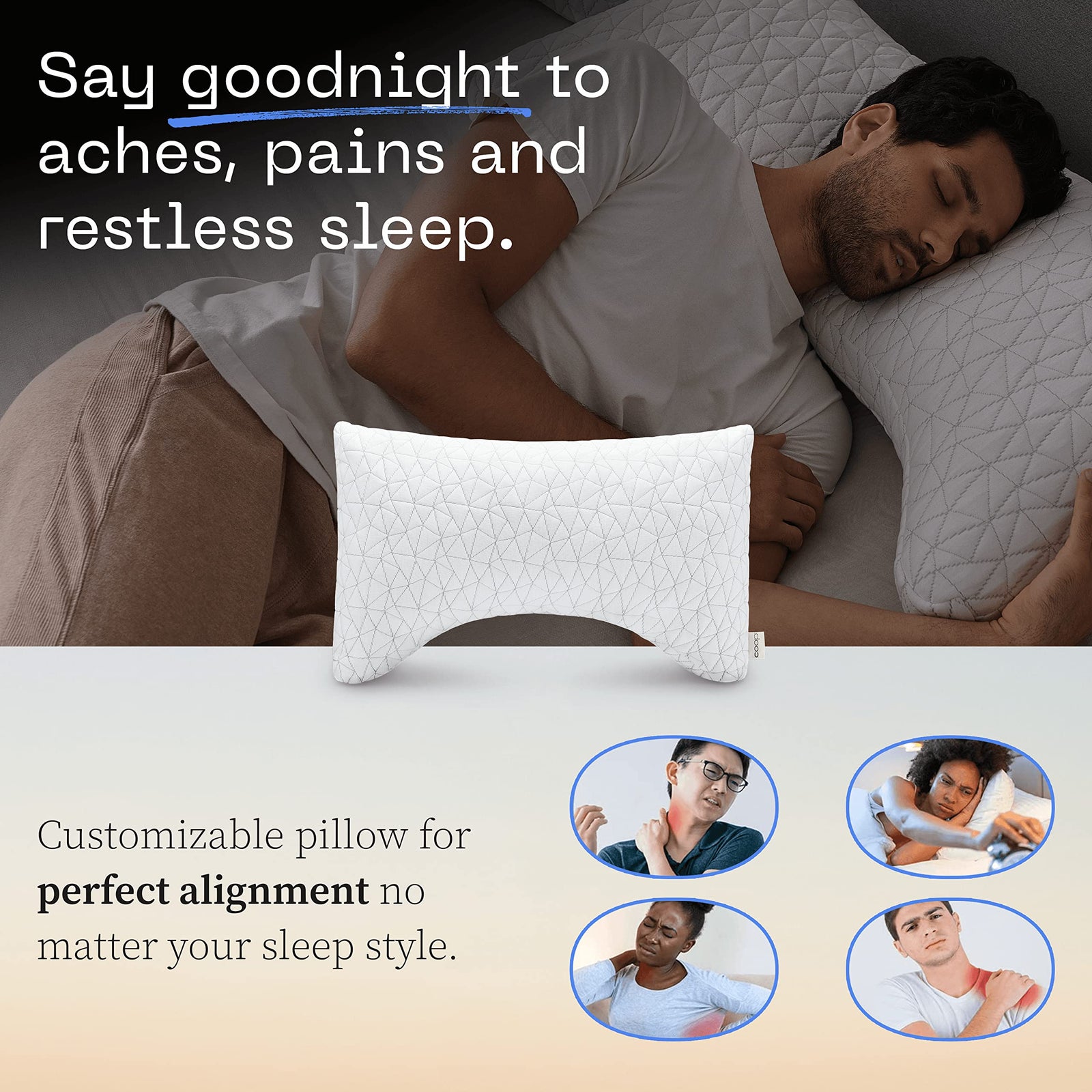Coop Home Goods Crescent Back and Side Sleeper Pillow - Pillow for Neck and Shoulder Pain Relief, Memory Foam Pillow, Bed Pillow for Sleeping, Pillow for Side Sleepers and Back Sleepers (Queen Size)