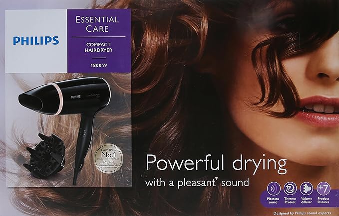 Philips BHD004 Essential Care Hairdryer – 1800W with Cool Shot and Diffuser