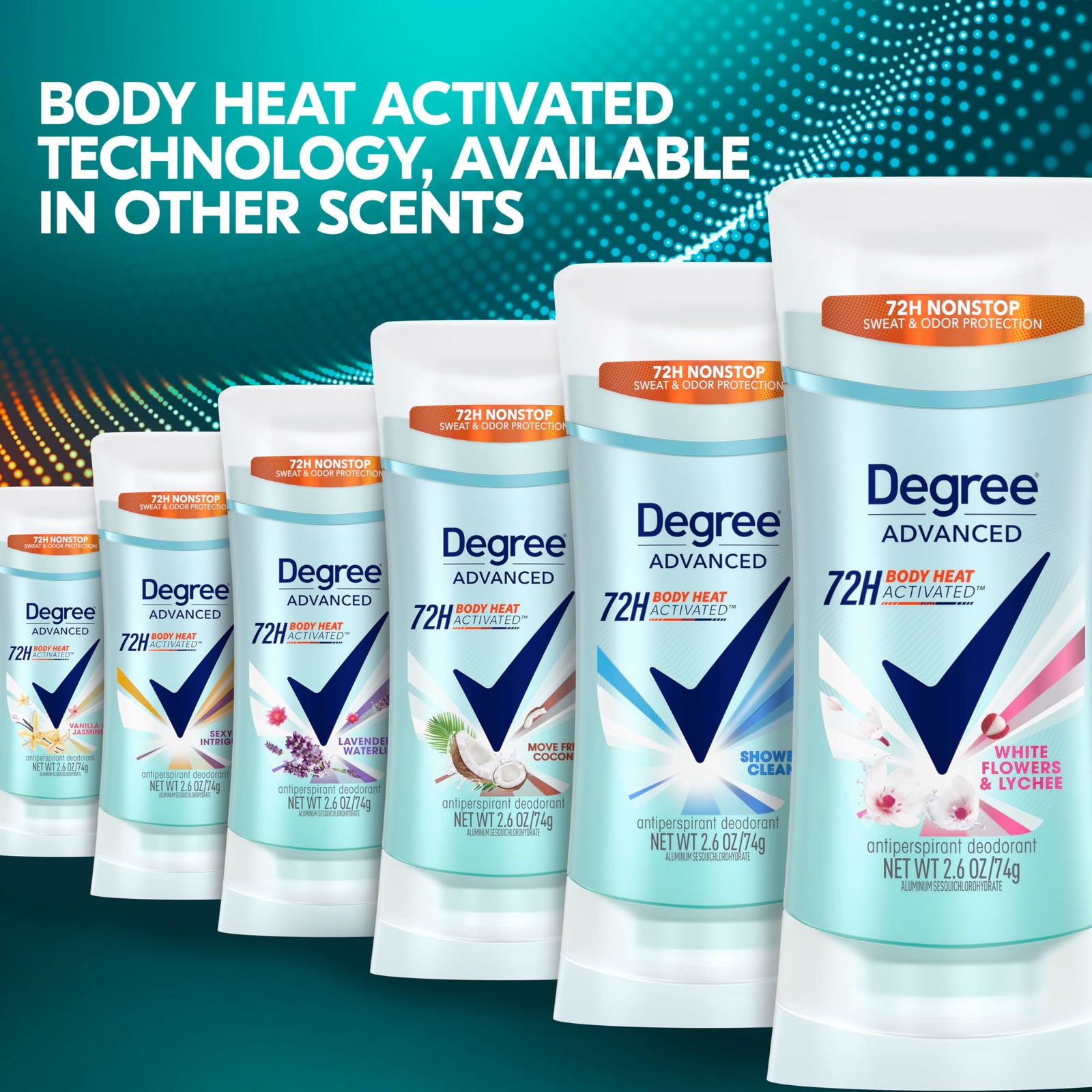 Degree Advanced Antiperspirant Deodorant 72-Hour Sweat & Odor Protection White Flowers & Lychee Antiperspirant for Women with MotionSense Technology 2.6 oz