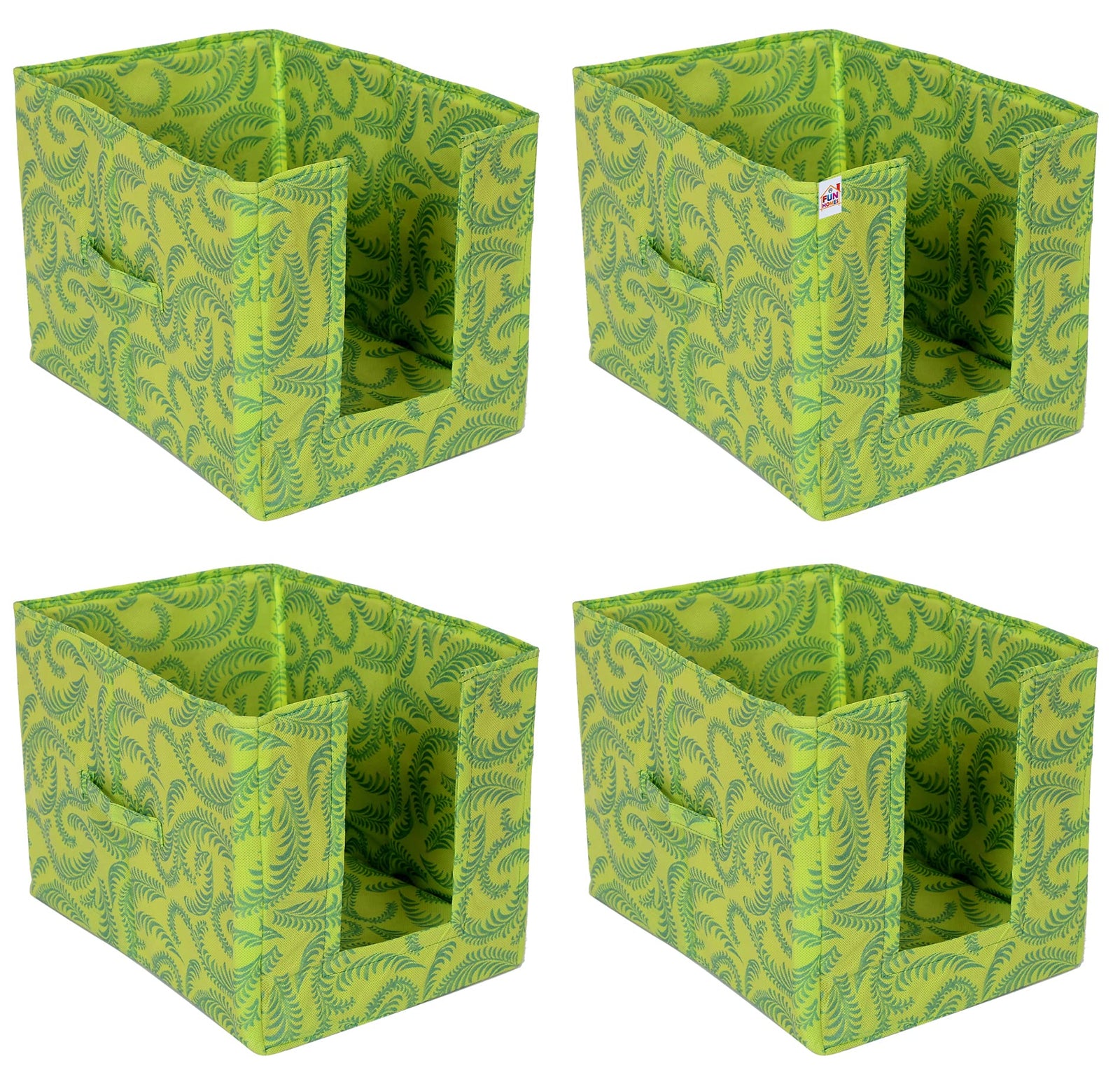 Fun Homes Metalic Leaf Print Foldable Rectangle Cloth Saree Stacker Cloth Wardrobe Organizer- Pack of 4 (Green)