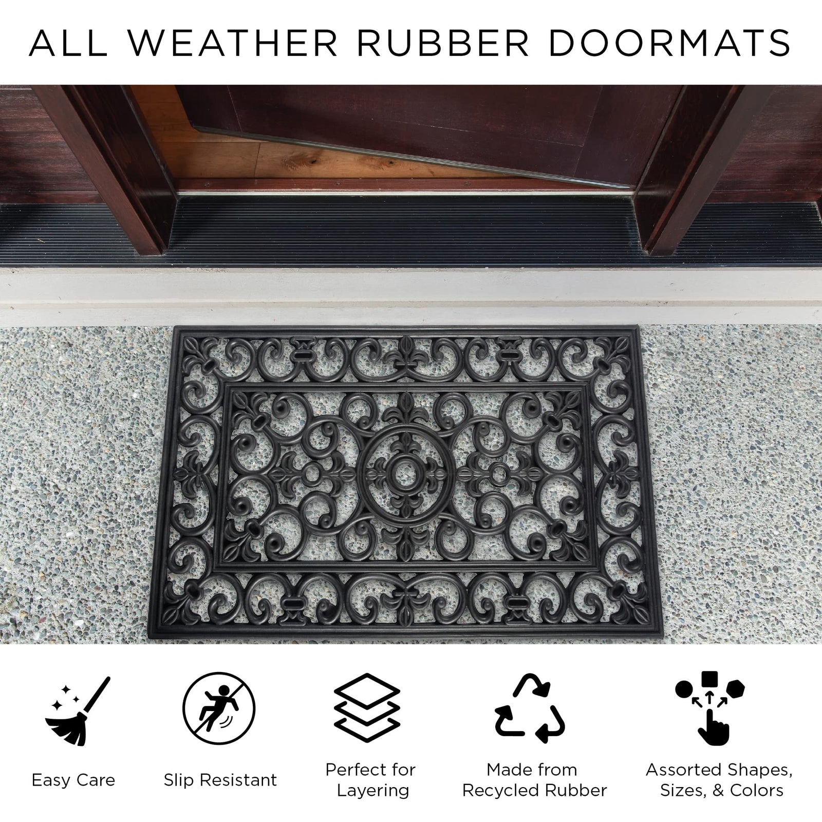 DII Rubber Doormats Collection All Weather, 18x30, Brown Diamond Lattice