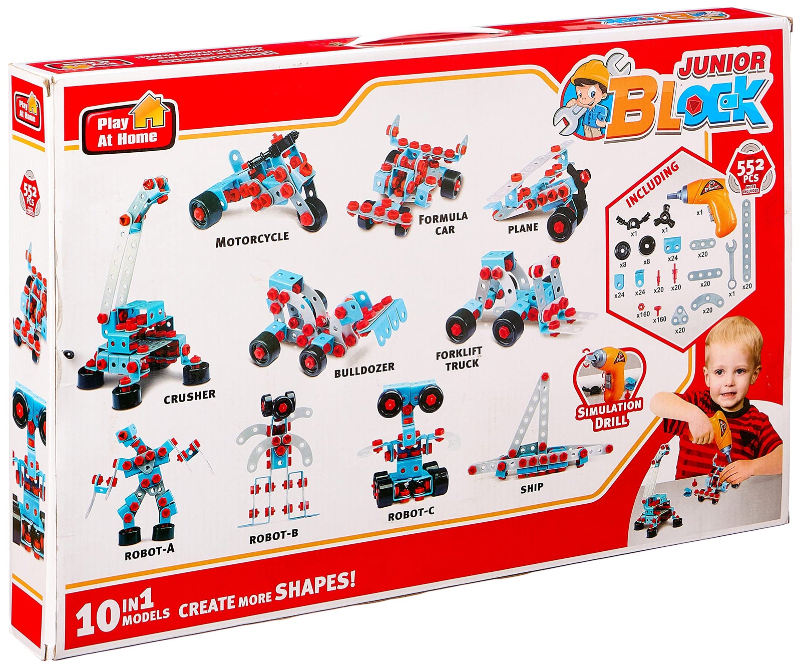 Junior block creat more shapes -simulation drill 552 pcs -10*1 model +6y